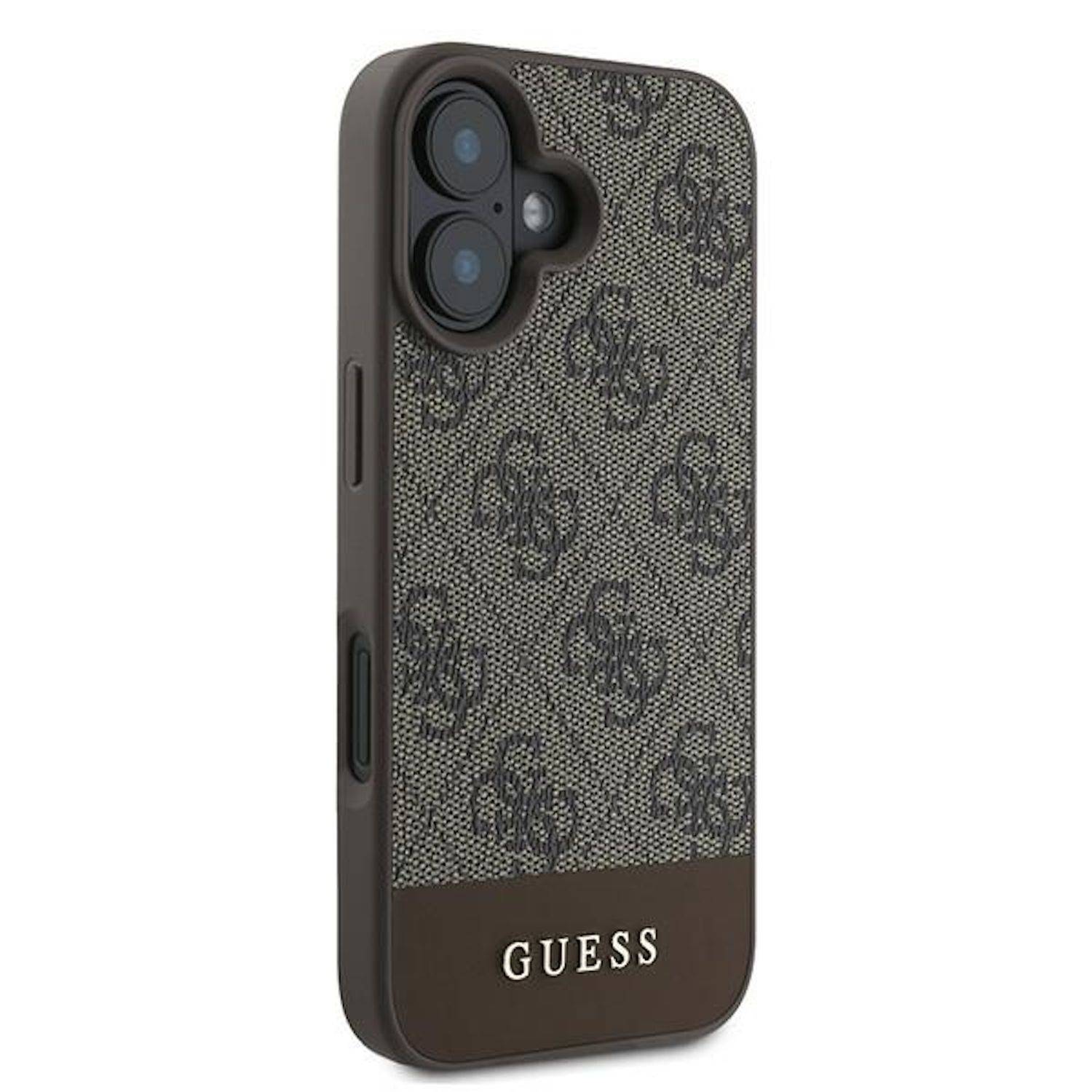 GUESS Apple iPhone 16 Plus Hardcase Design 4G Bottom Stripe Schutz Hülle Braun