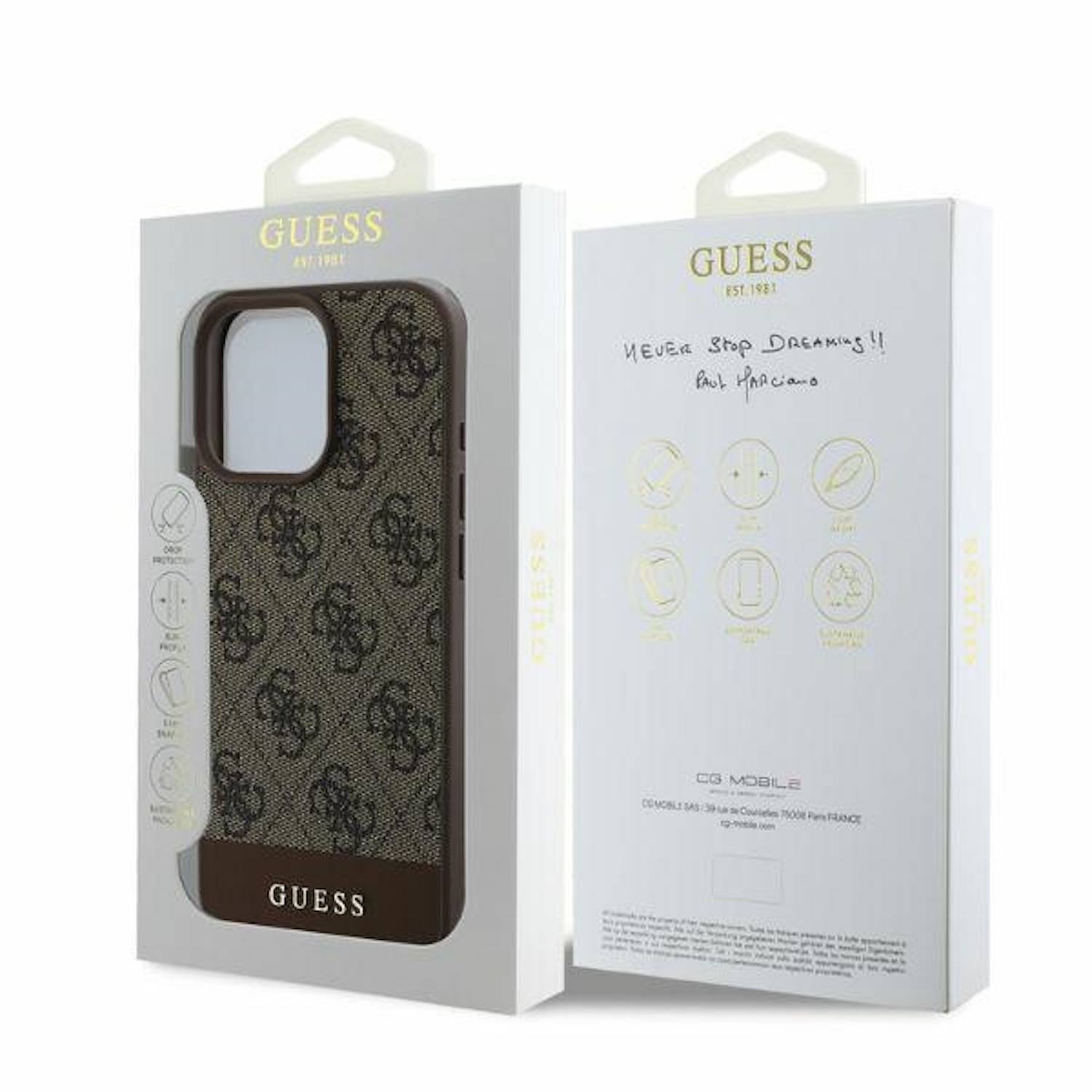 GUESS Apple iPhone 16 Pro Hardcase Design 4G Bottom Stripe Schutz Hülle Braun