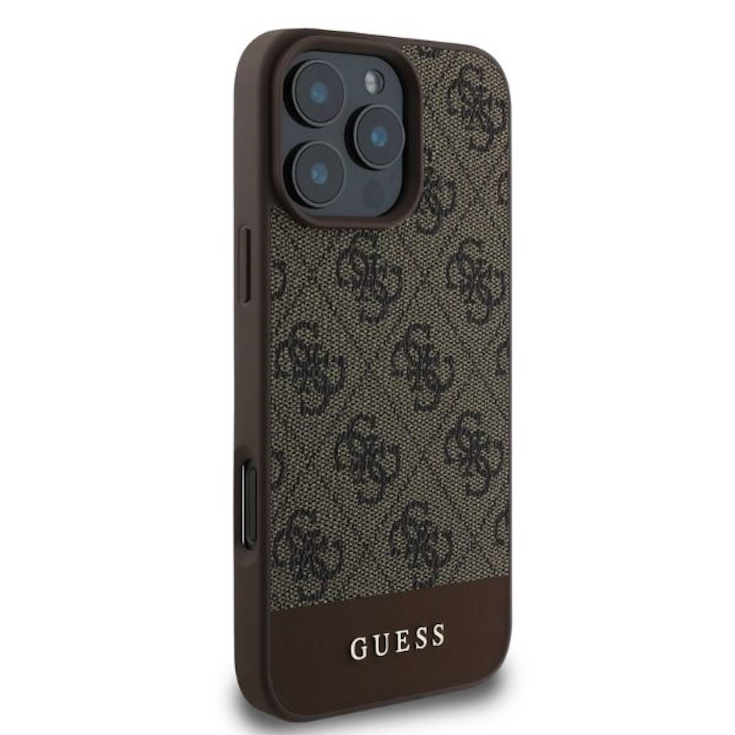 GUESS Apple iPhone 16 Pro Hardcase Design 4G Bottom Stripe Schutz Hülle Braun