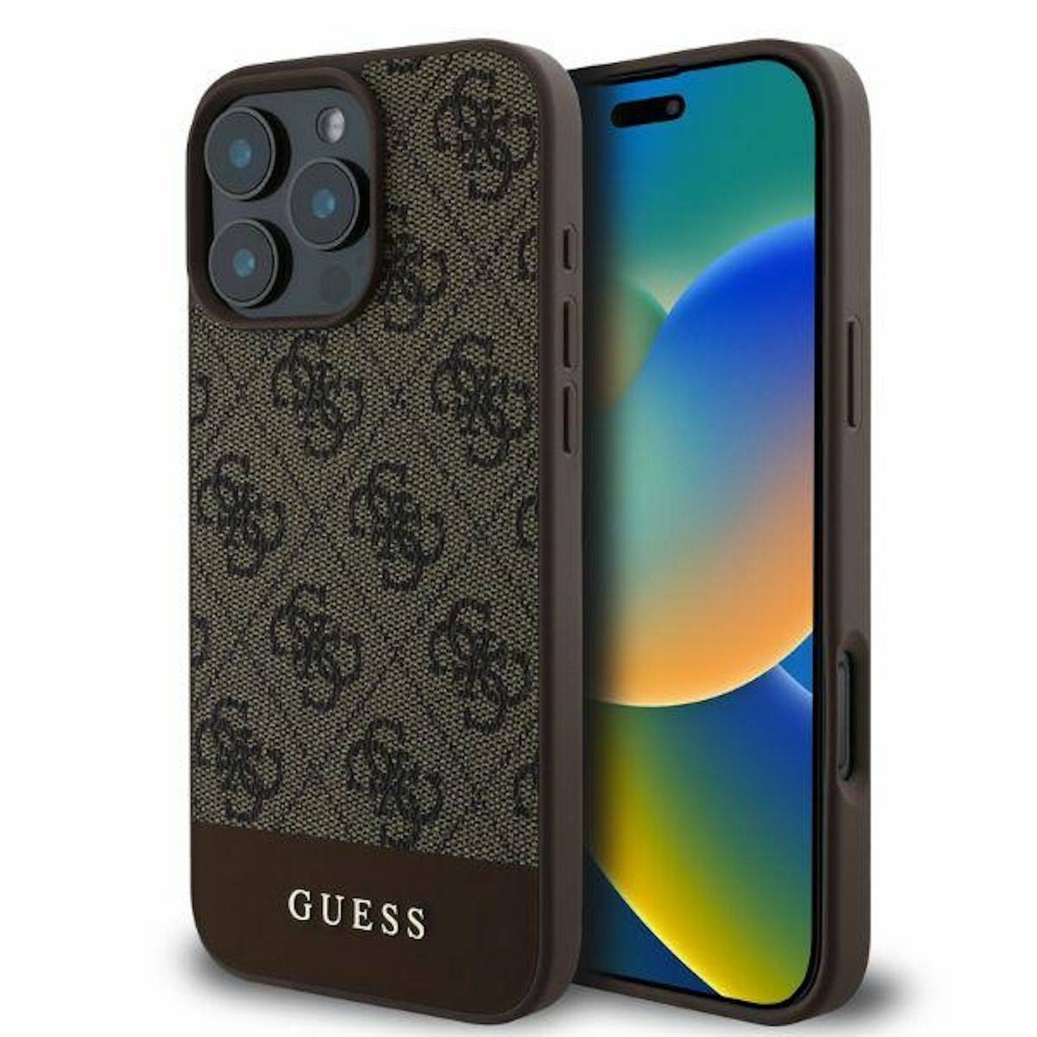 GUESS Apple iPhone 16 Pro Max Hardcase Design 4G Bottom Stripe Hülle Braun
