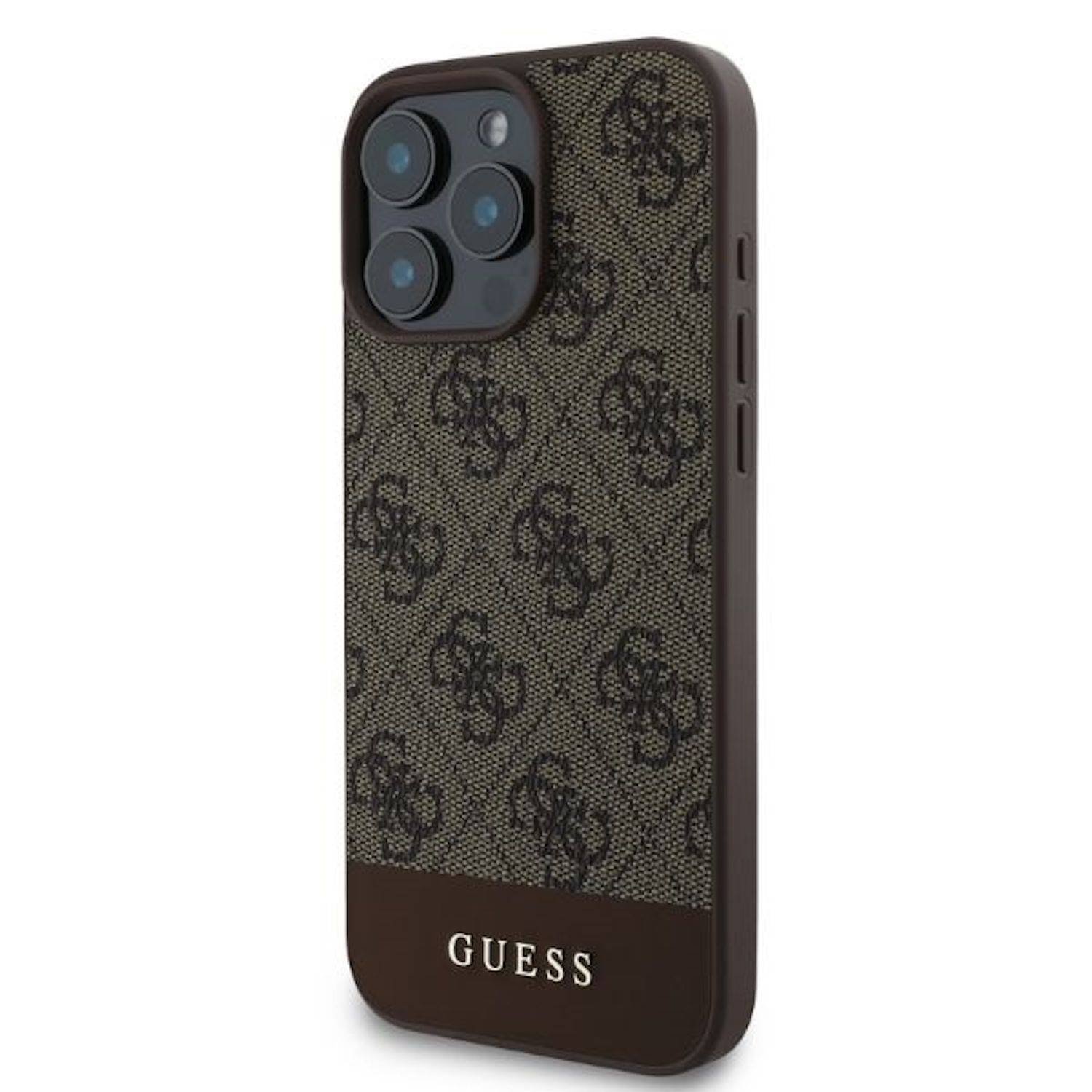 GUESS Apple iPhone 16 Pro Max Hardcase Design 4G Bottom Stripe Hülle Braun