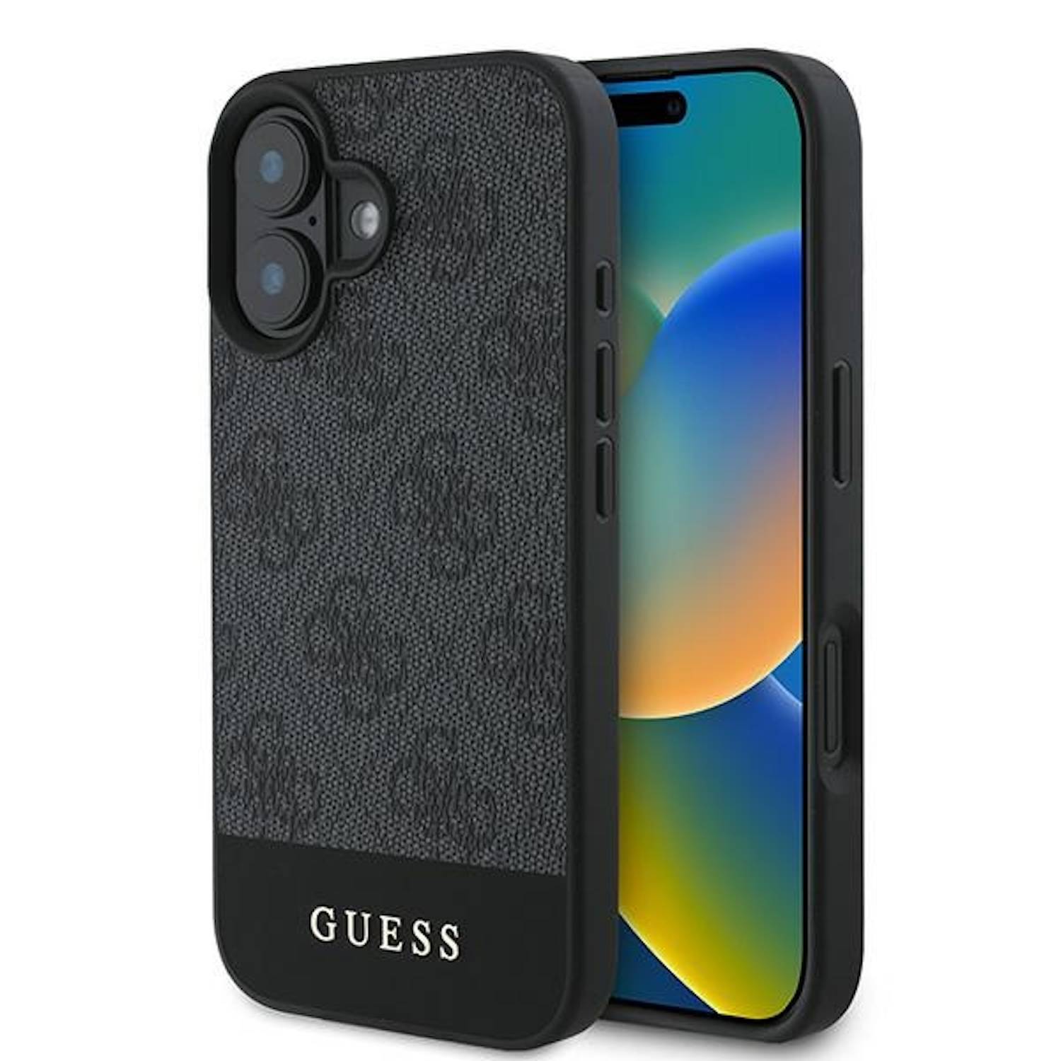 GUESS Apple iPhone 16 Hardcase Design 4G Bottom Stripe Schutz Hülle Grau