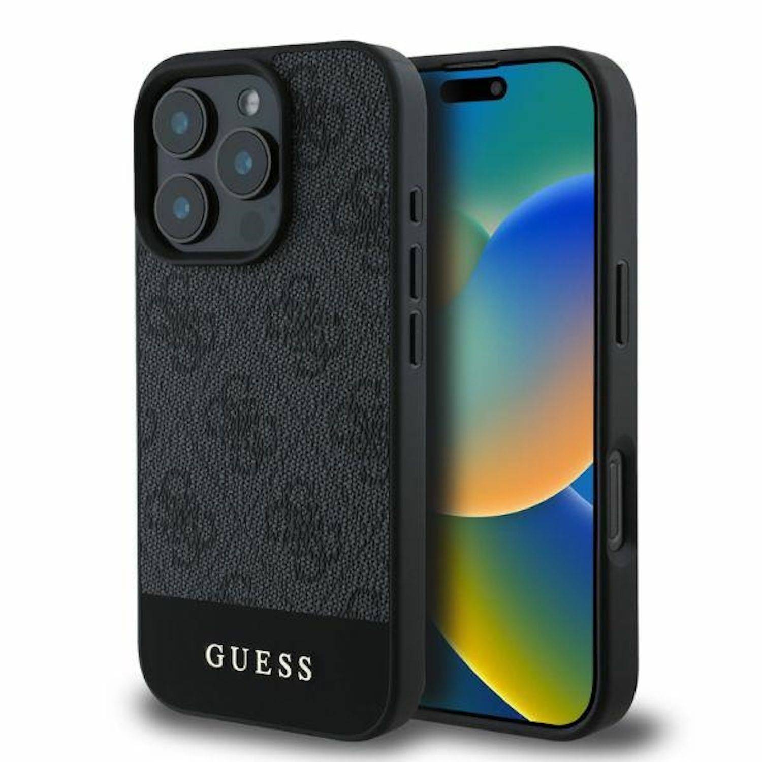 GUESS Apple iPhone 16 Pro Hardcase Design 4G Bottom Stripe Schutz Hülle Grau
