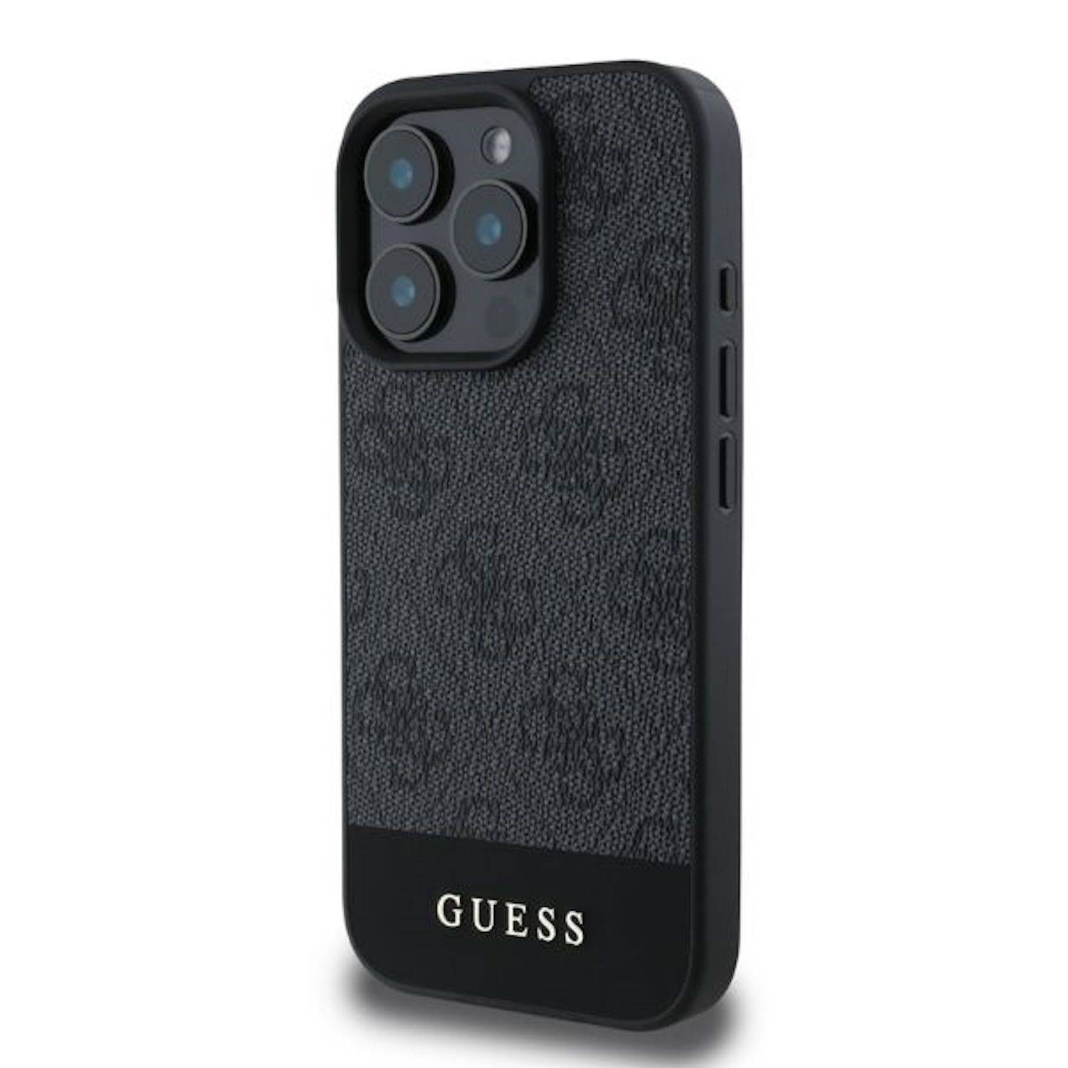 GUESS Apple iPhone 16 Pro Max Hardcase Design 4G Bottom Stripe Schutz Hülle Grau