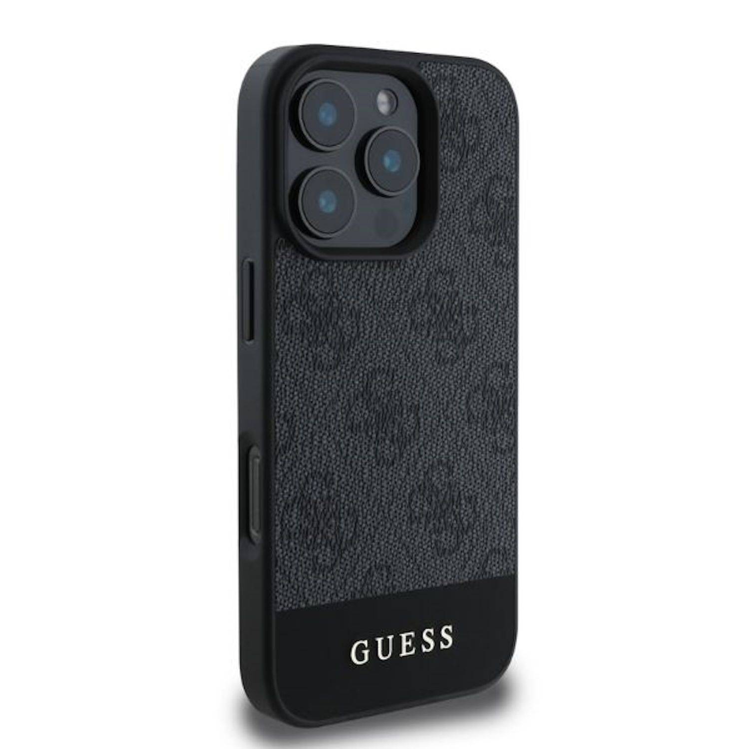 GUESS Apple iPhone 16 Pro Max Hardcase Design 4G Bottom Stripe Schutz Hülle Grau