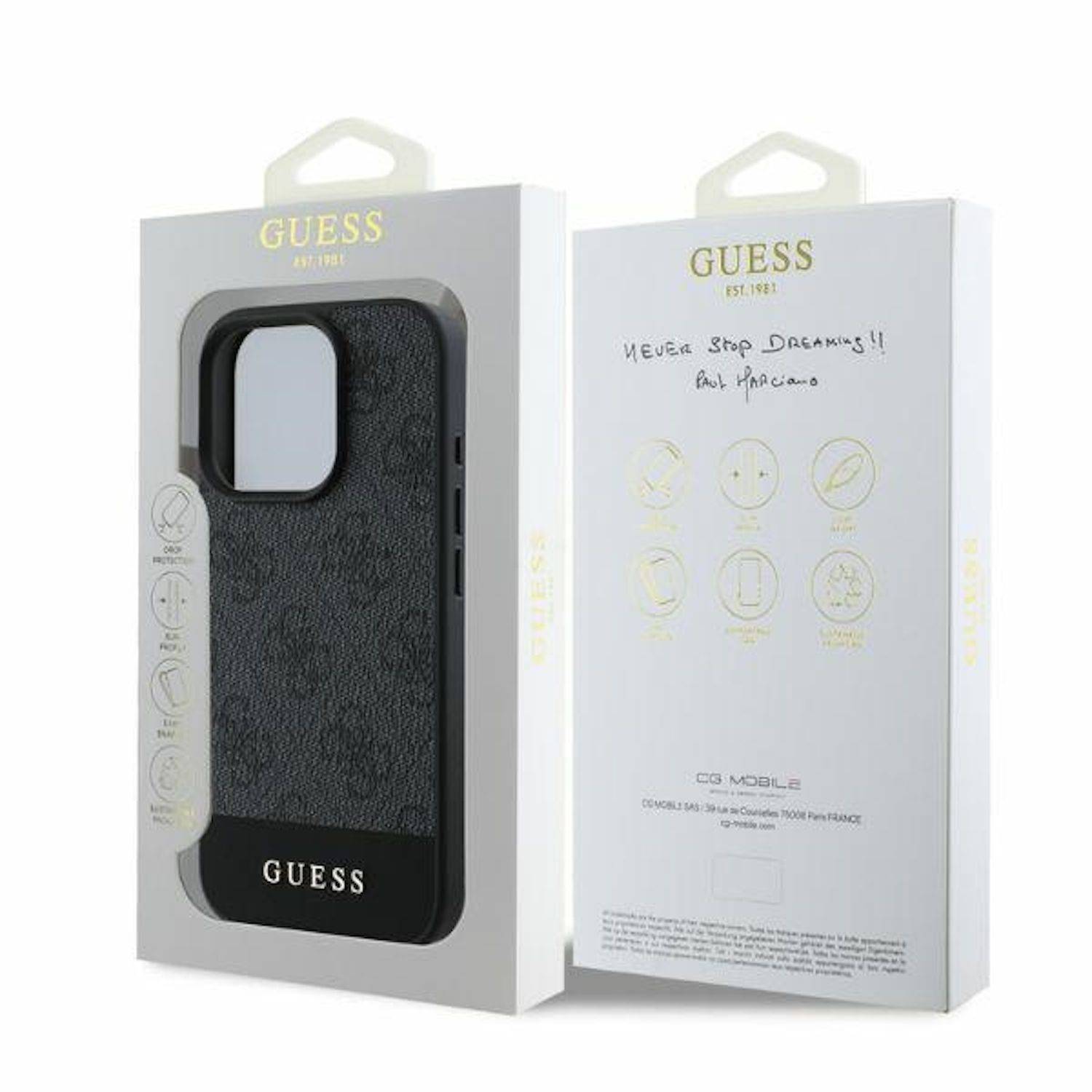 GUESS Apple iPhone 16 Pro Hardcase Design 4G Bottom Stripe Schutz Hülle Grau