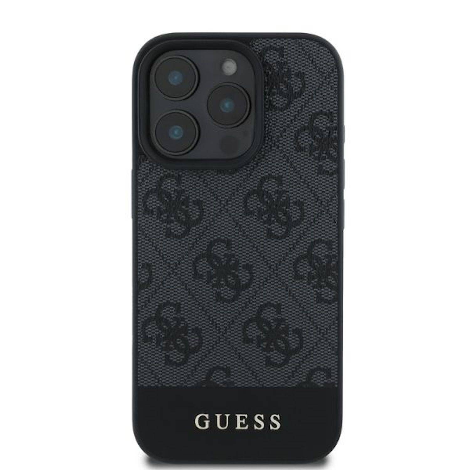 GUESS Apple iPhone 16 Pro Hardcase Design 4G Bottom Stripe Schutz Hülle Grau