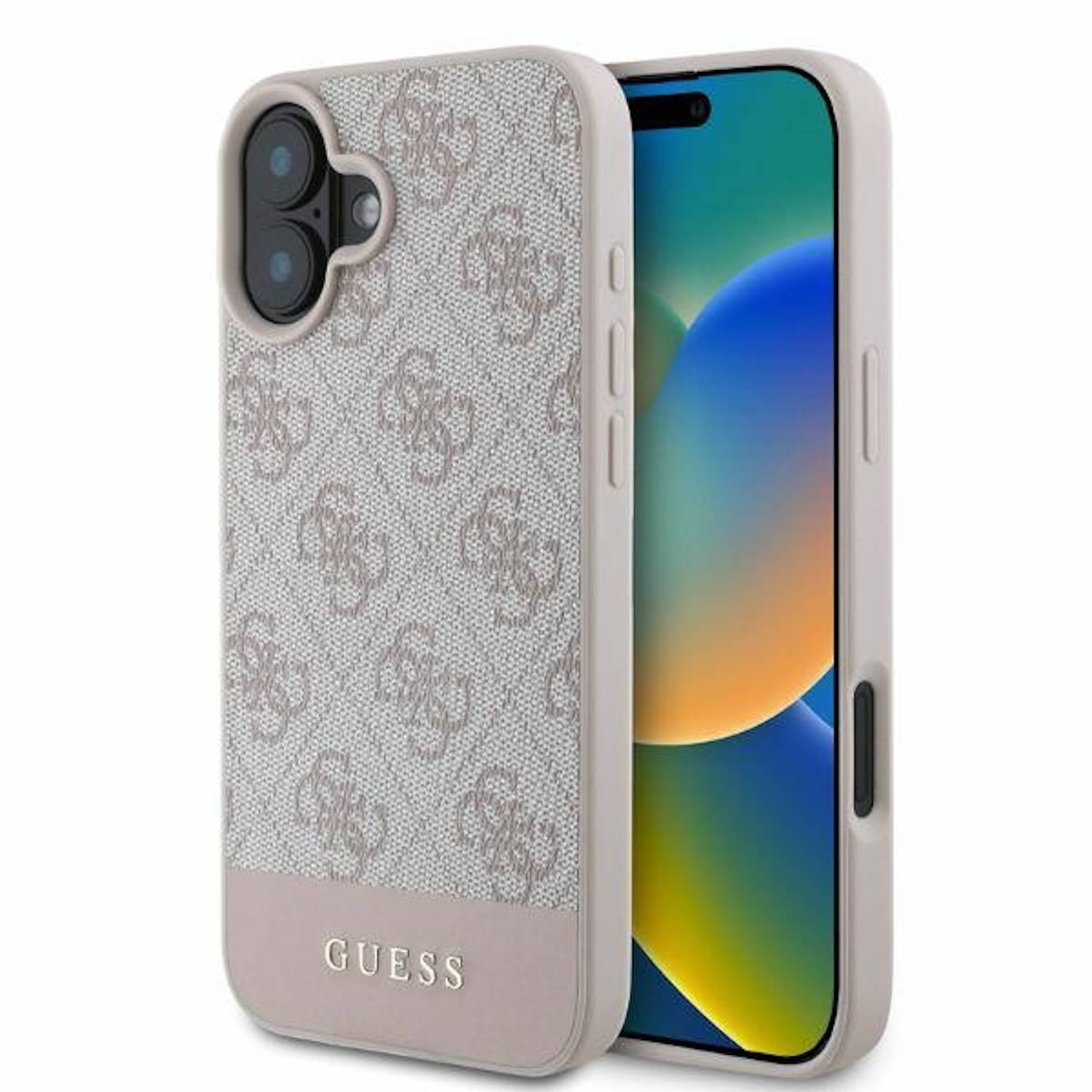 GUESS Apple iPhone 16 Hardcase Design 4G Bottom Stripe Schutz Hülle Pink