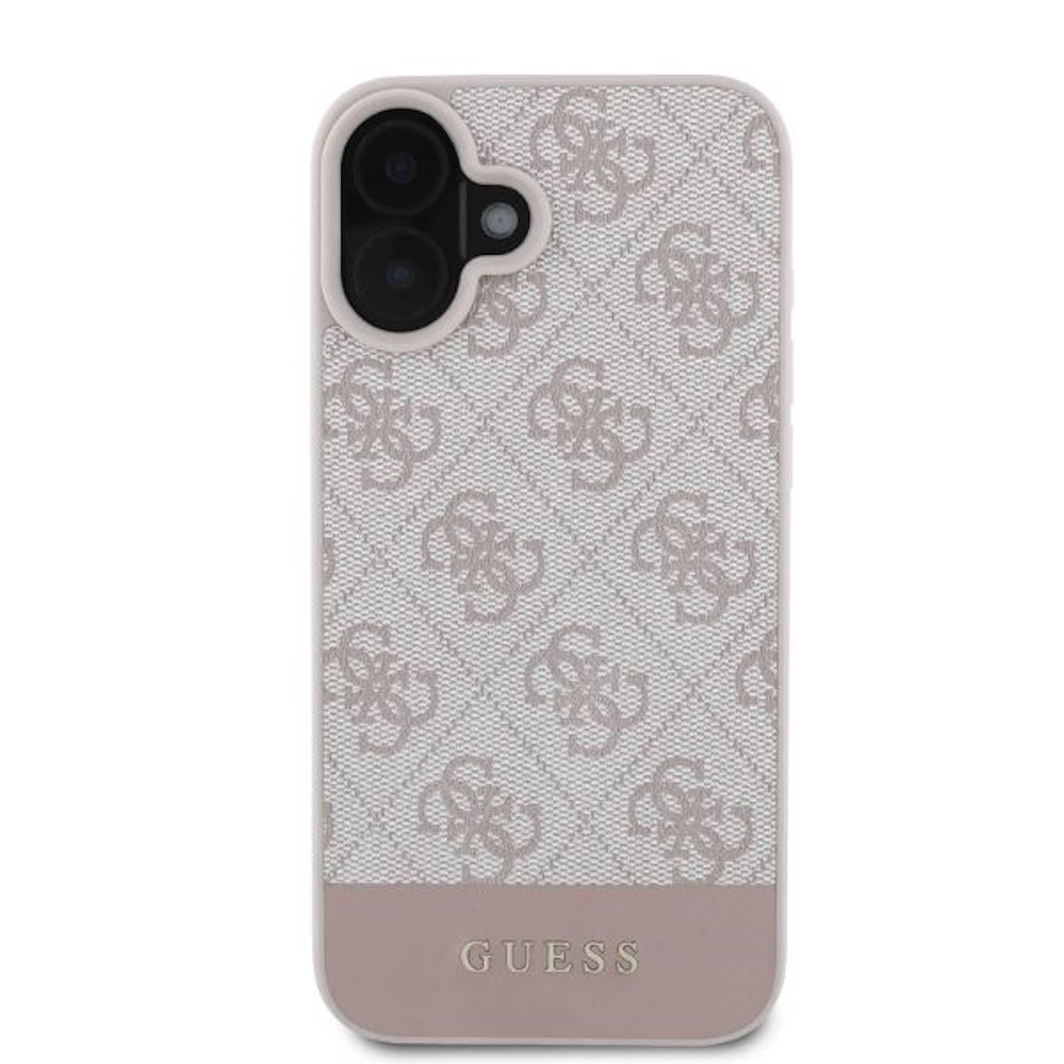 GUESS Apple iPhone 16 Hardcase Design 4G Bottom Stripe Schutz Hülle Pink