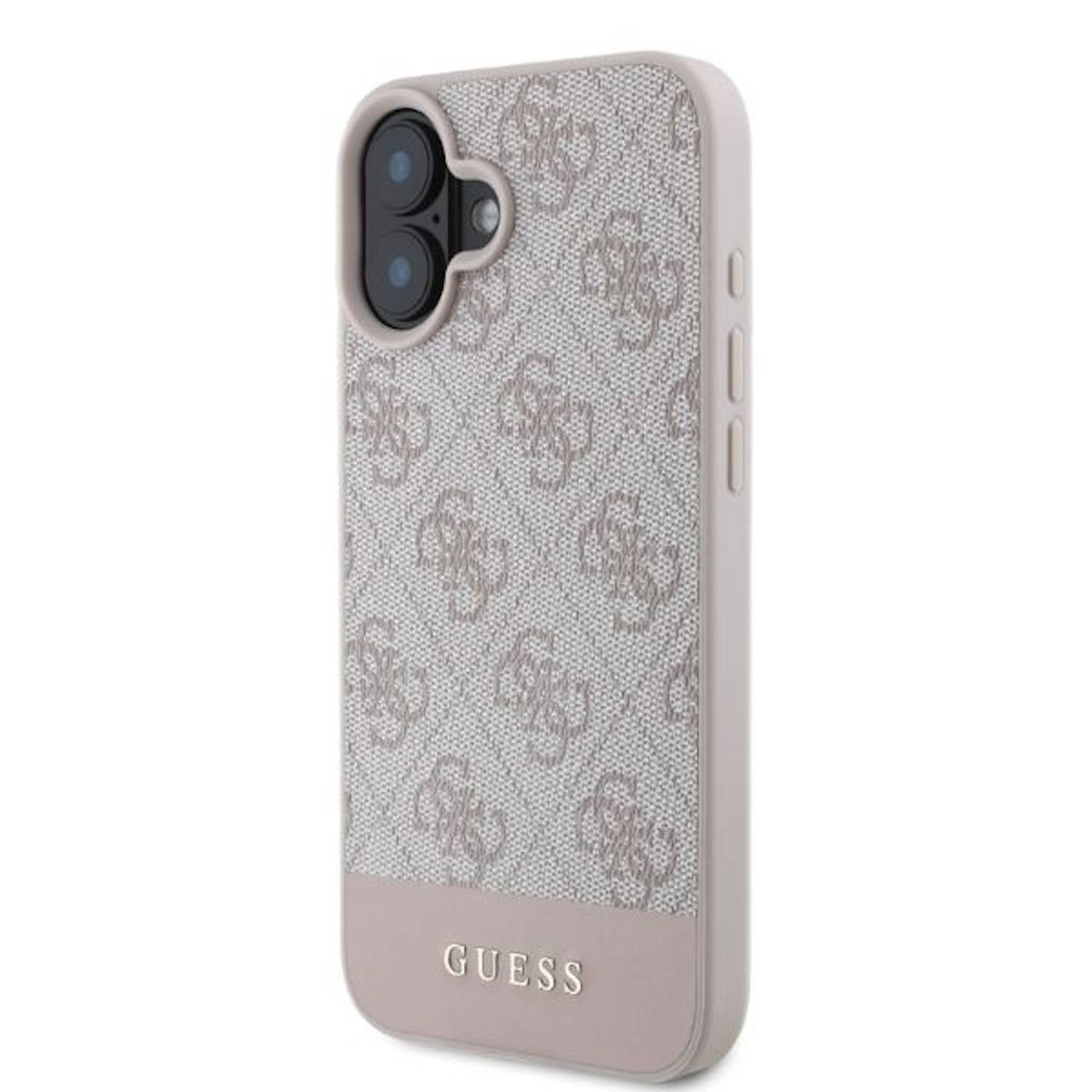 GUESS Apple iPhone 16 Hardcase Design 4G Bottom Stripe Schutz Hülle Pink