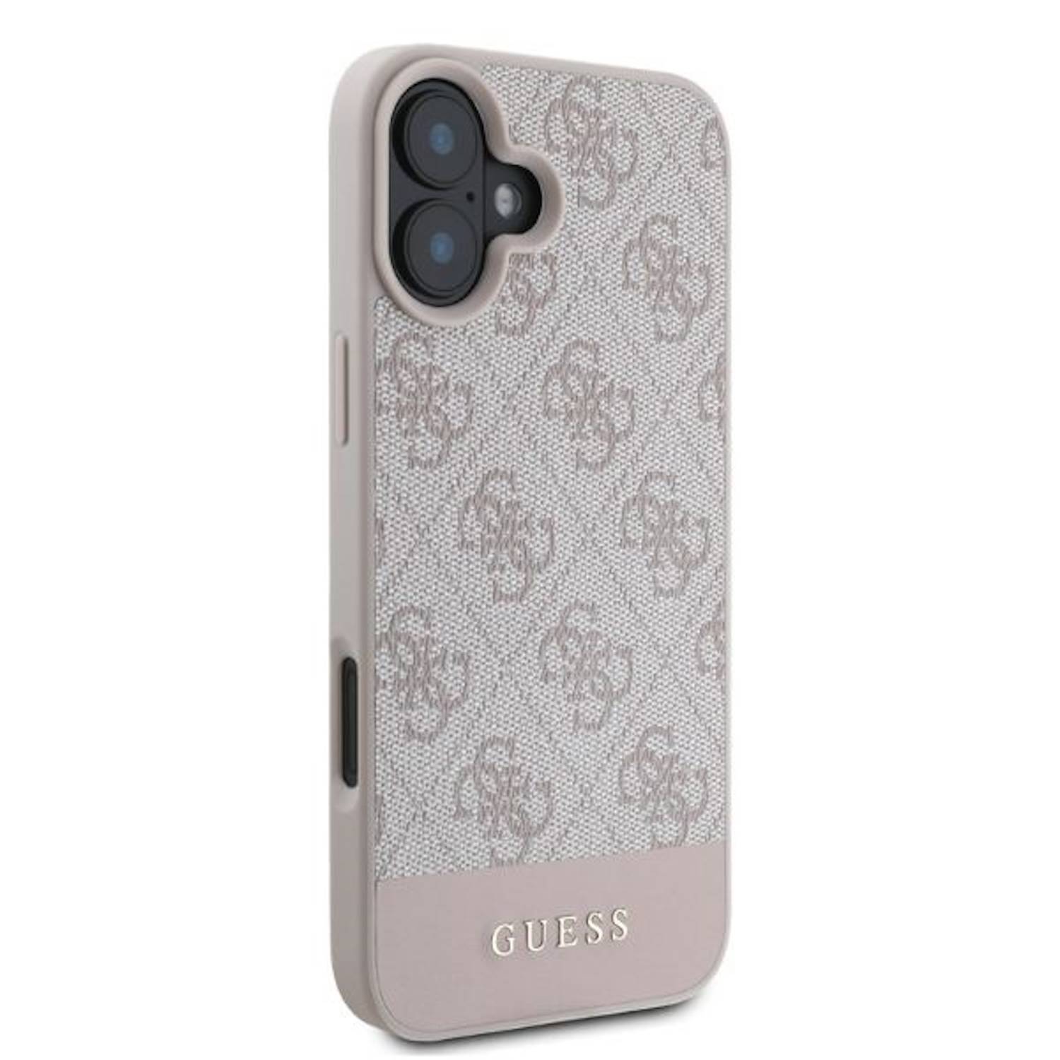 GUESS Apple iPhone 16 Hardcase Design 4G Bottom Stripe Schutz Hülle Pink
