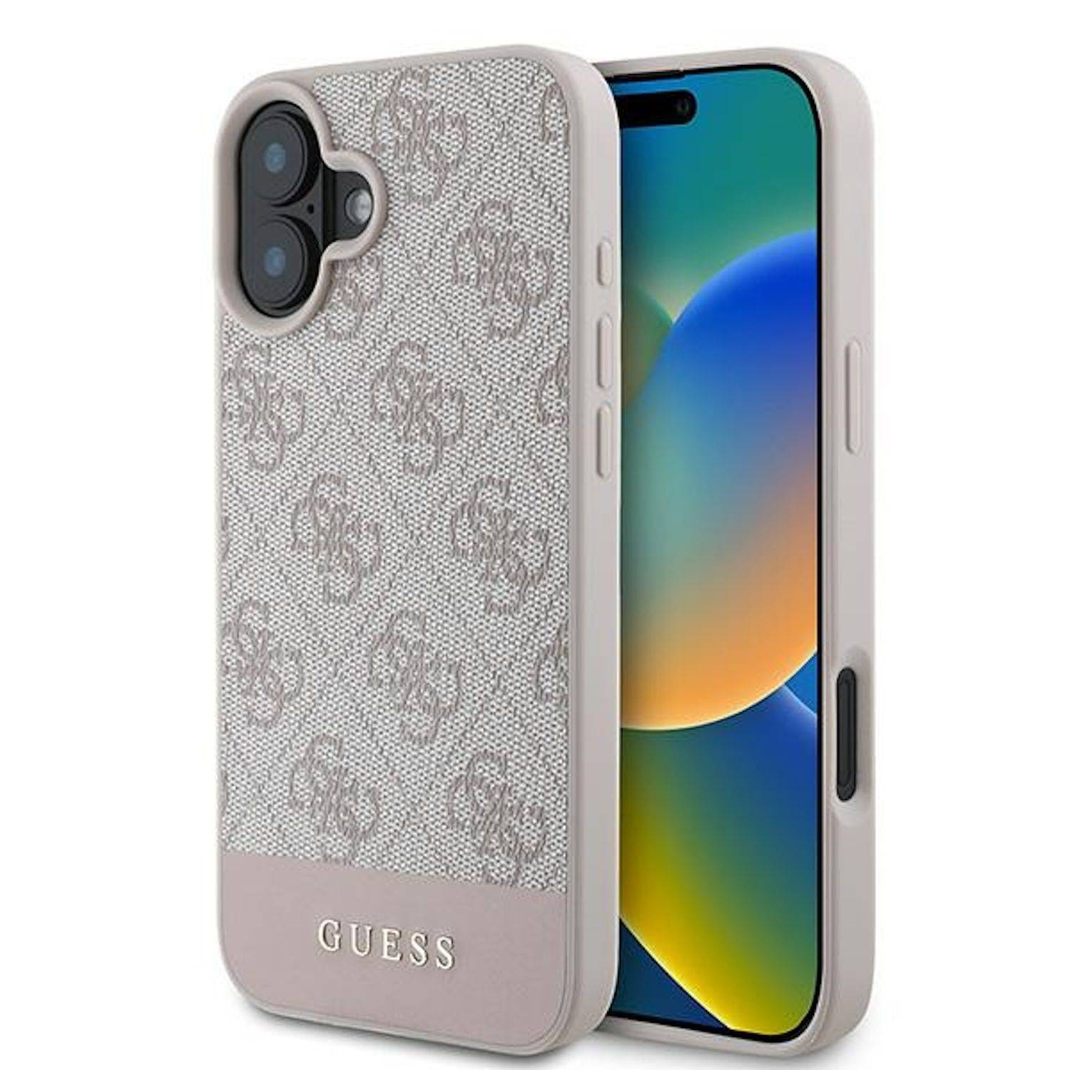 GUESS Apple iPhone 16 Plus Hardcase Design 4G Bottom Stripe Schutz Hülle Pink