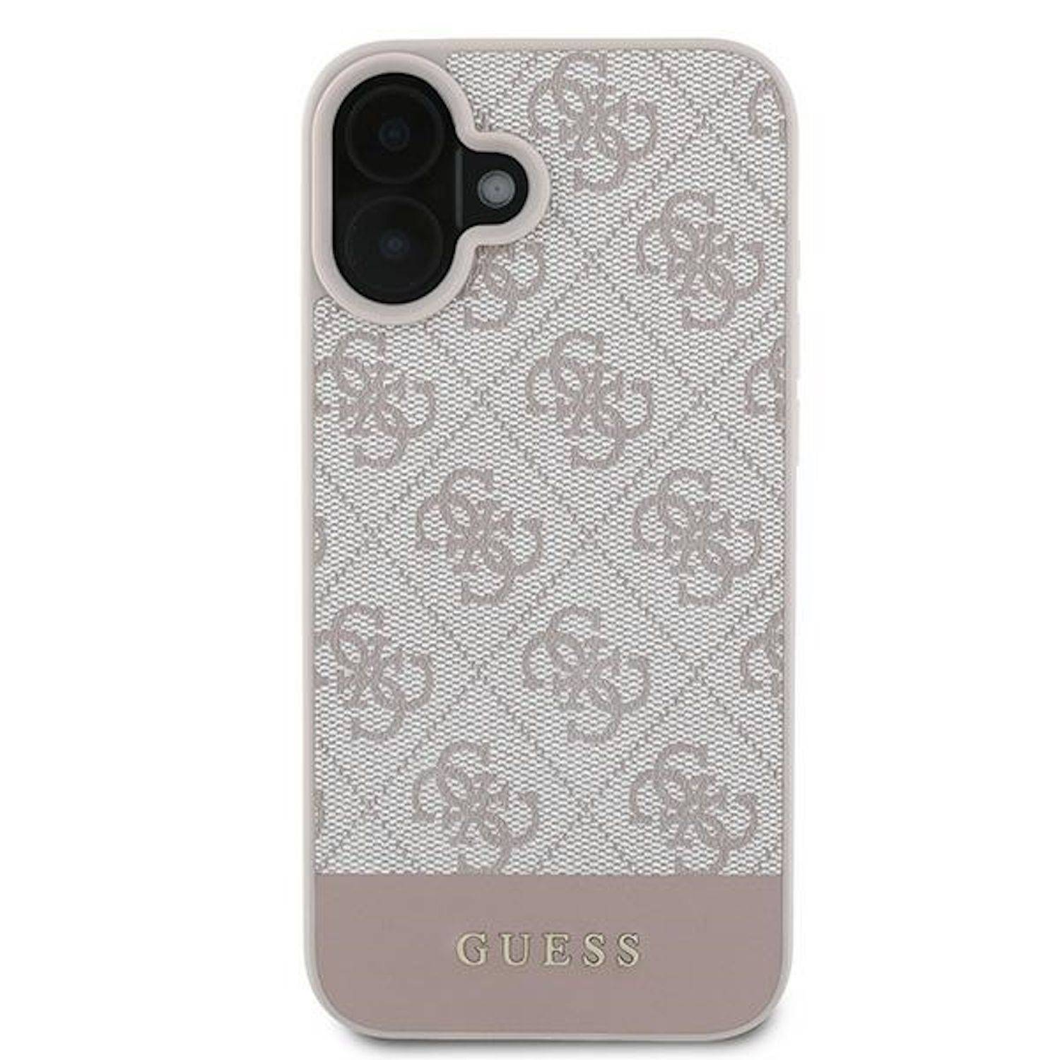 GUESS Apple iPhone 16 Plus Hardcase Design 4G Bottom Stripe Schutz Hülle Pink