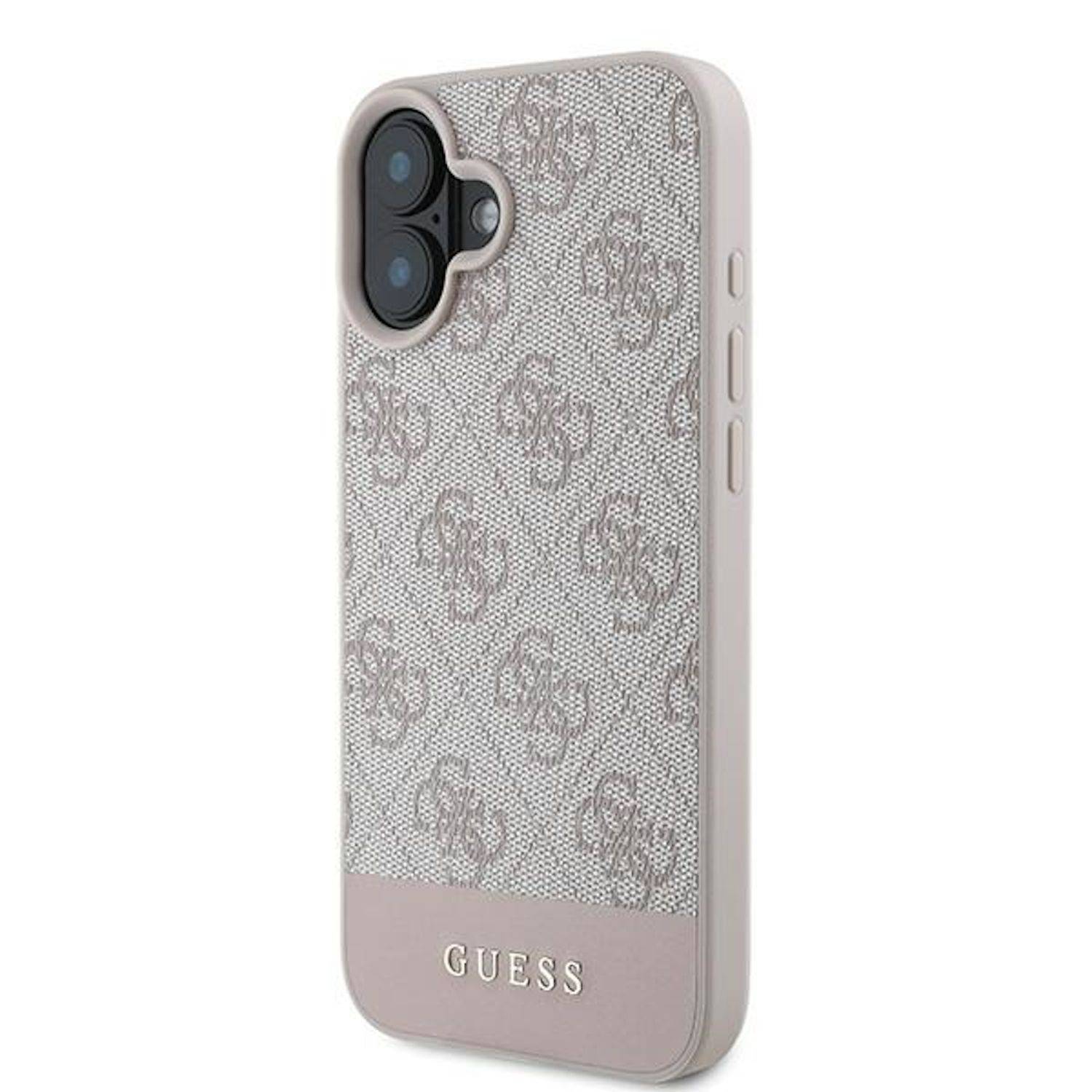GUESS Apple iPhone 16 Plus Hardcase Design 4G Bottom Stripe Schutz Hülle Pink