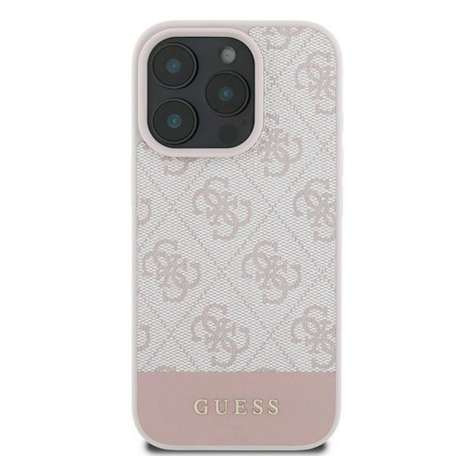 GUESS Apple iPhone 16 Pro Max Hardcase Design 4G Bottom Stripe Schutz Hülle Pink