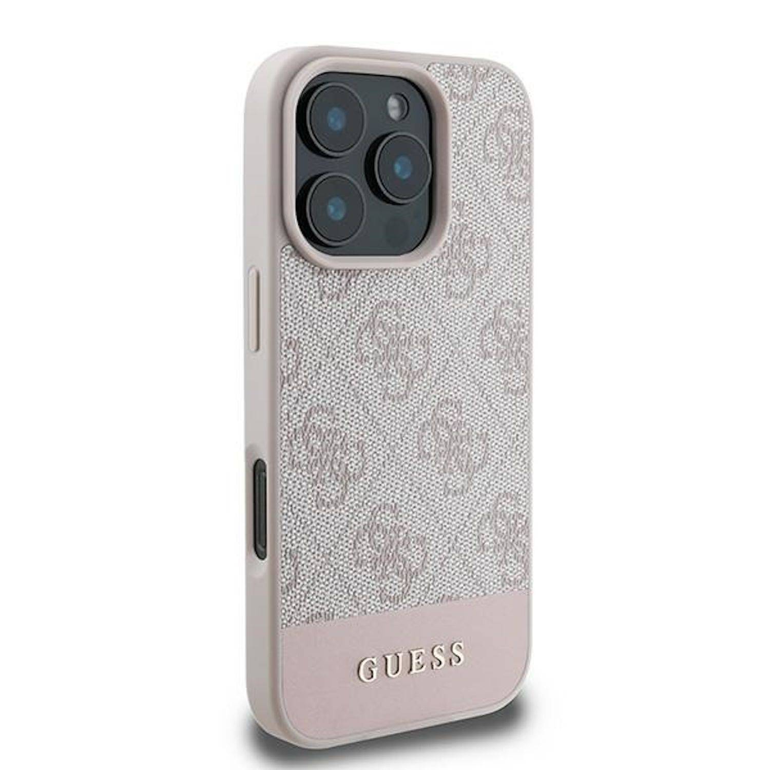 GUESS Apple iPhone 16 Pro Max Hardcase Design 4G Bottom Stripe Schutz Hülle Pink