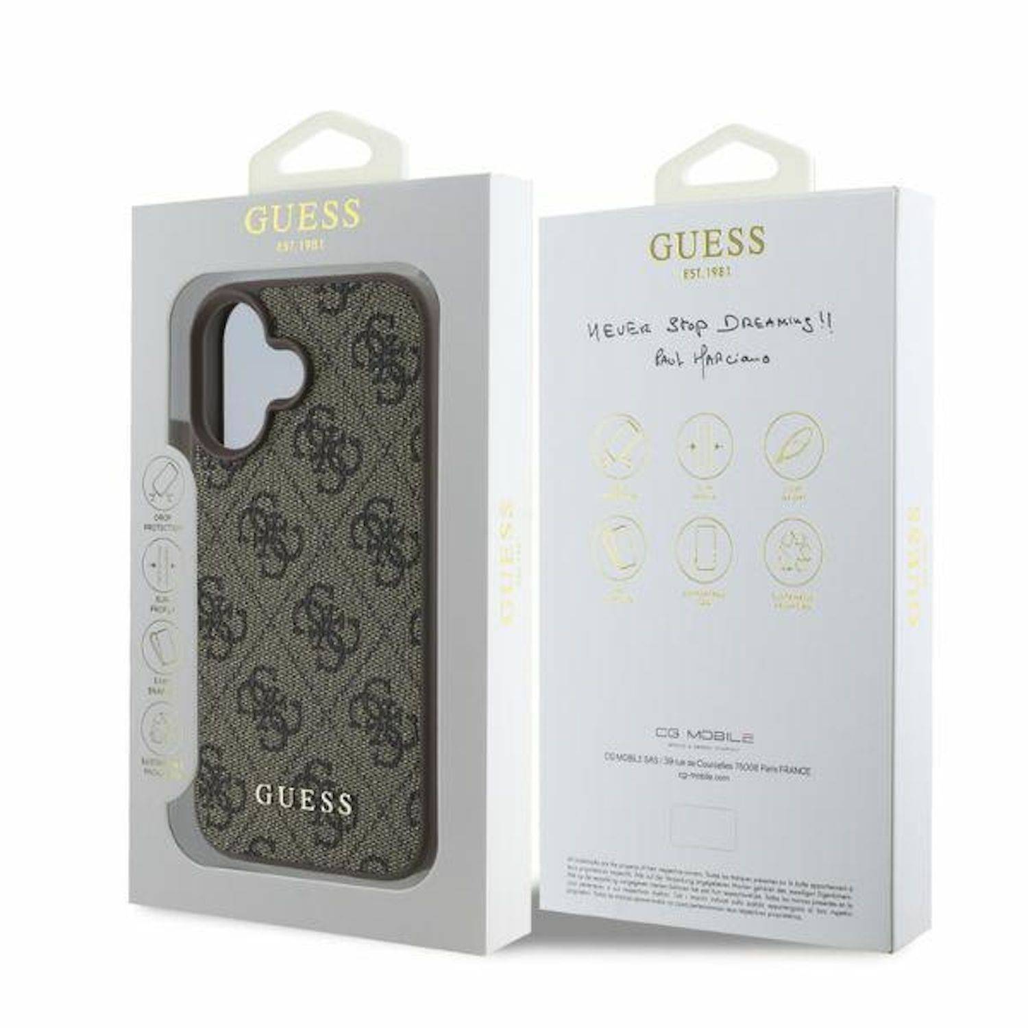 GUESS Apple iPhone 16 Hardcase 4G Classic Design Schutz Hülle Braun
