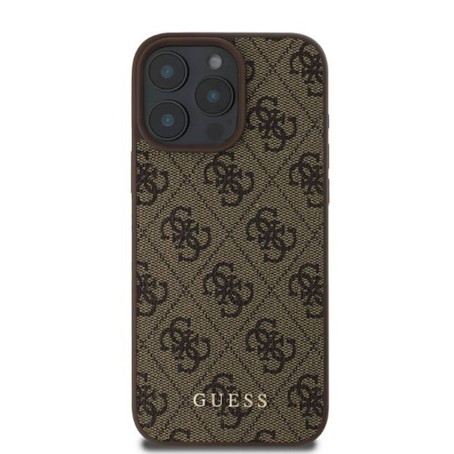 GUESS Apple iPhone 16 Pro Hardcase 4G Classic Design Schutz Hülle Braun