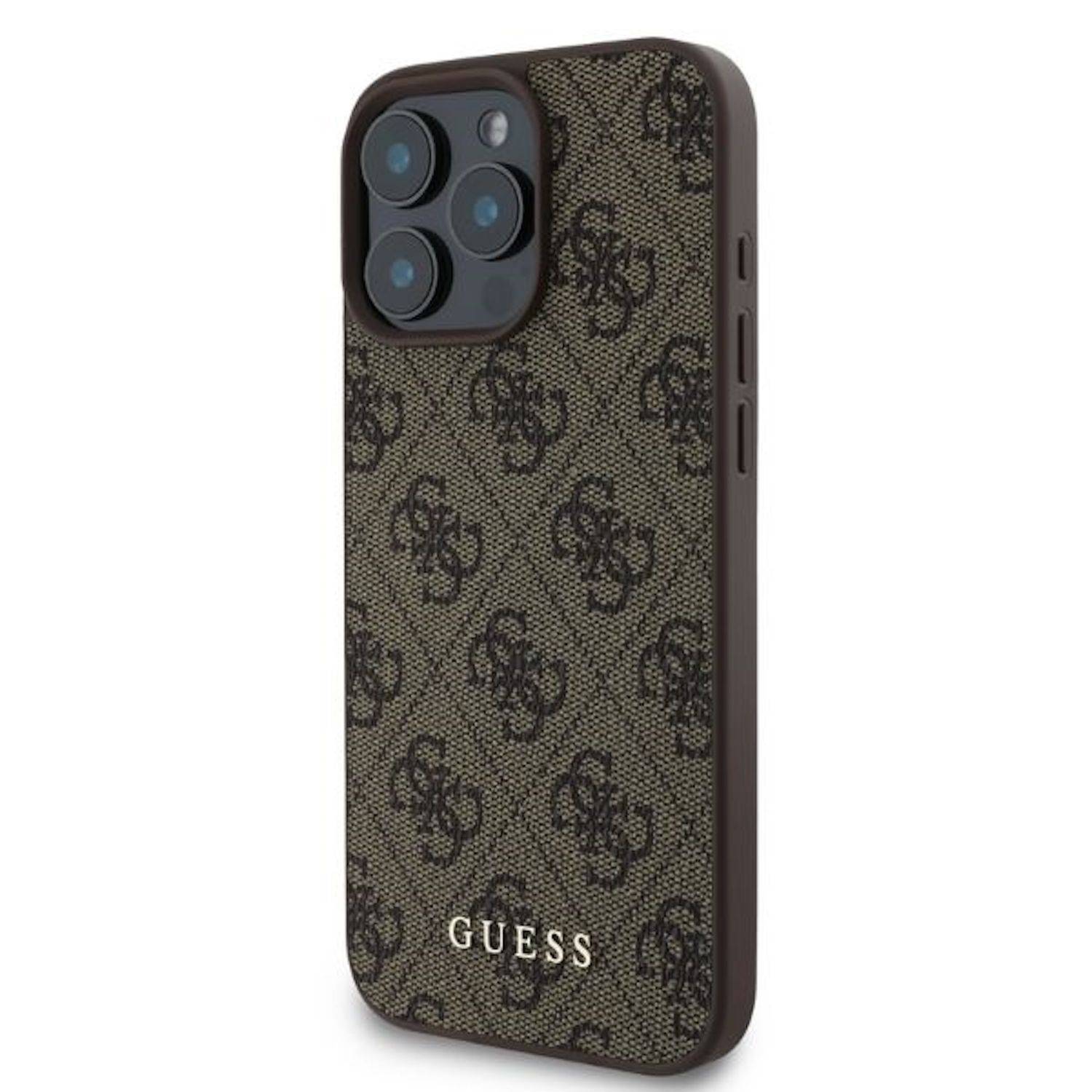 GUESS Apple iPhone 16 Pro Hardcase 4G Classic Design Schutz Hülle Braun