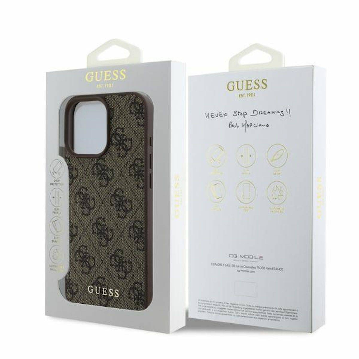 GUESS Apple iPhone 16 Pro Hardcase 4G Classic Design Schutz Hülle Braun