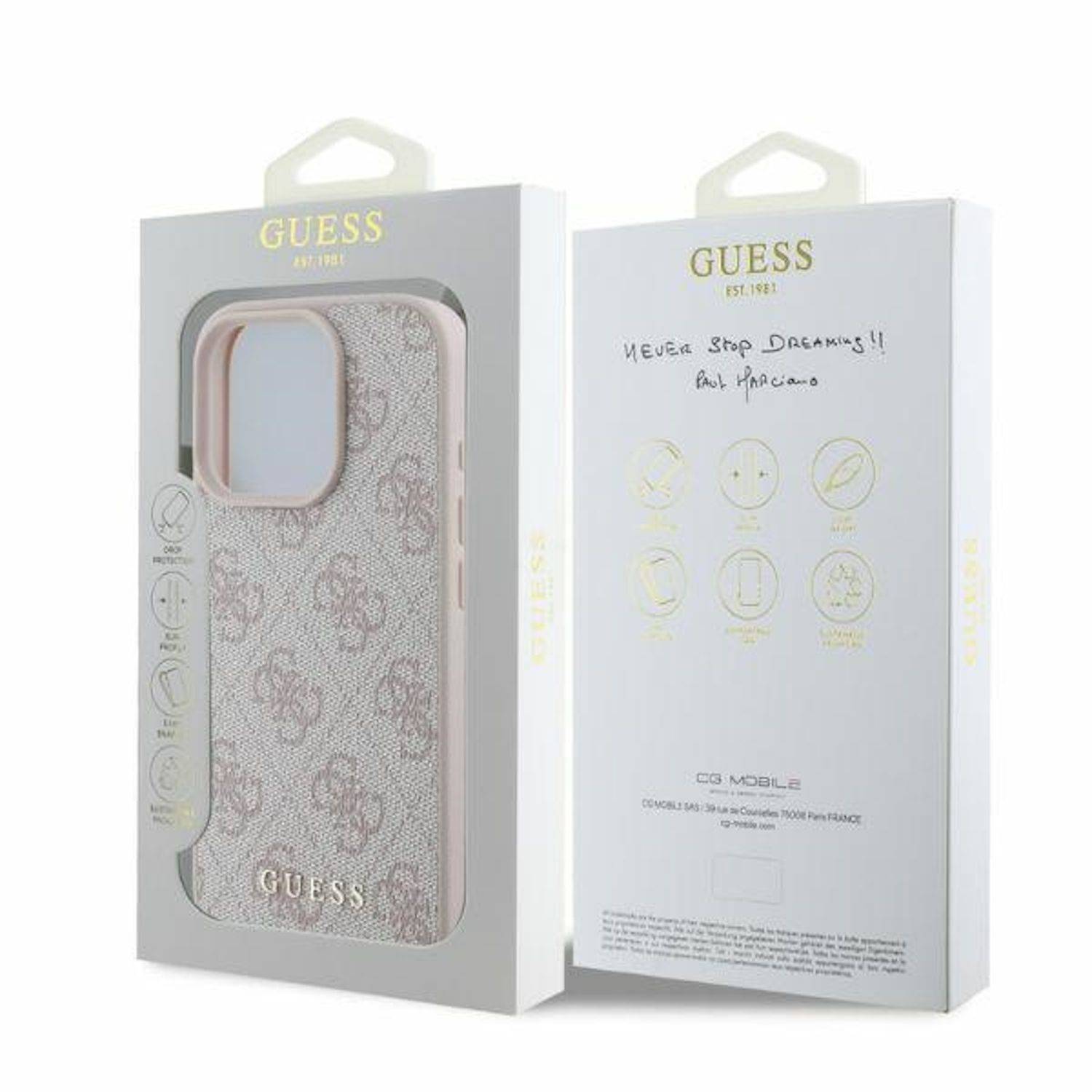 GUESS Apple iPhone 16 Pro Max Hardcase 4G Classic Design Schutz Hülle Cover Rosa