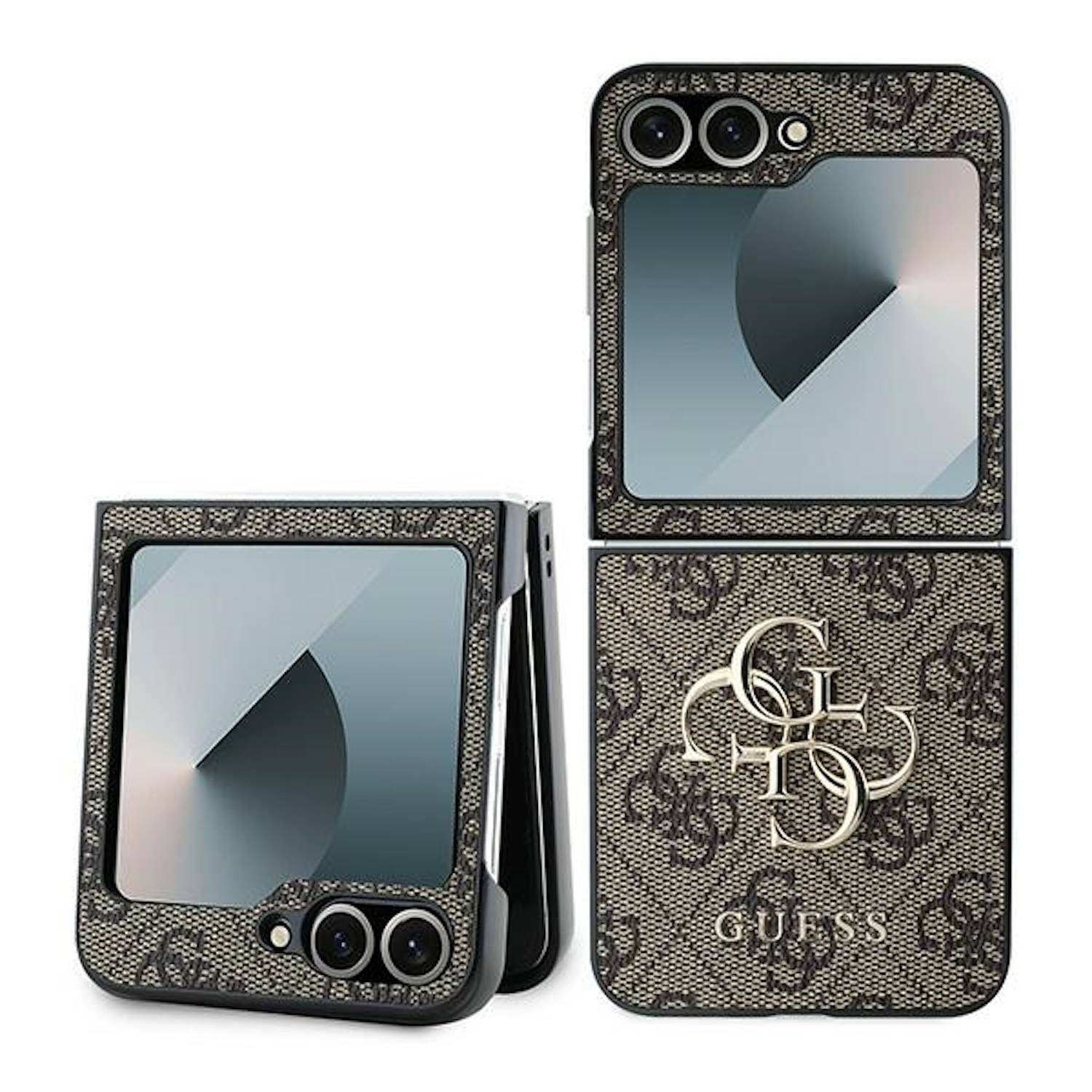 GUESS Samsung Galaxy Z Flip6 Hülle hochwertiges Leder 4G Metal Logo Design Braun