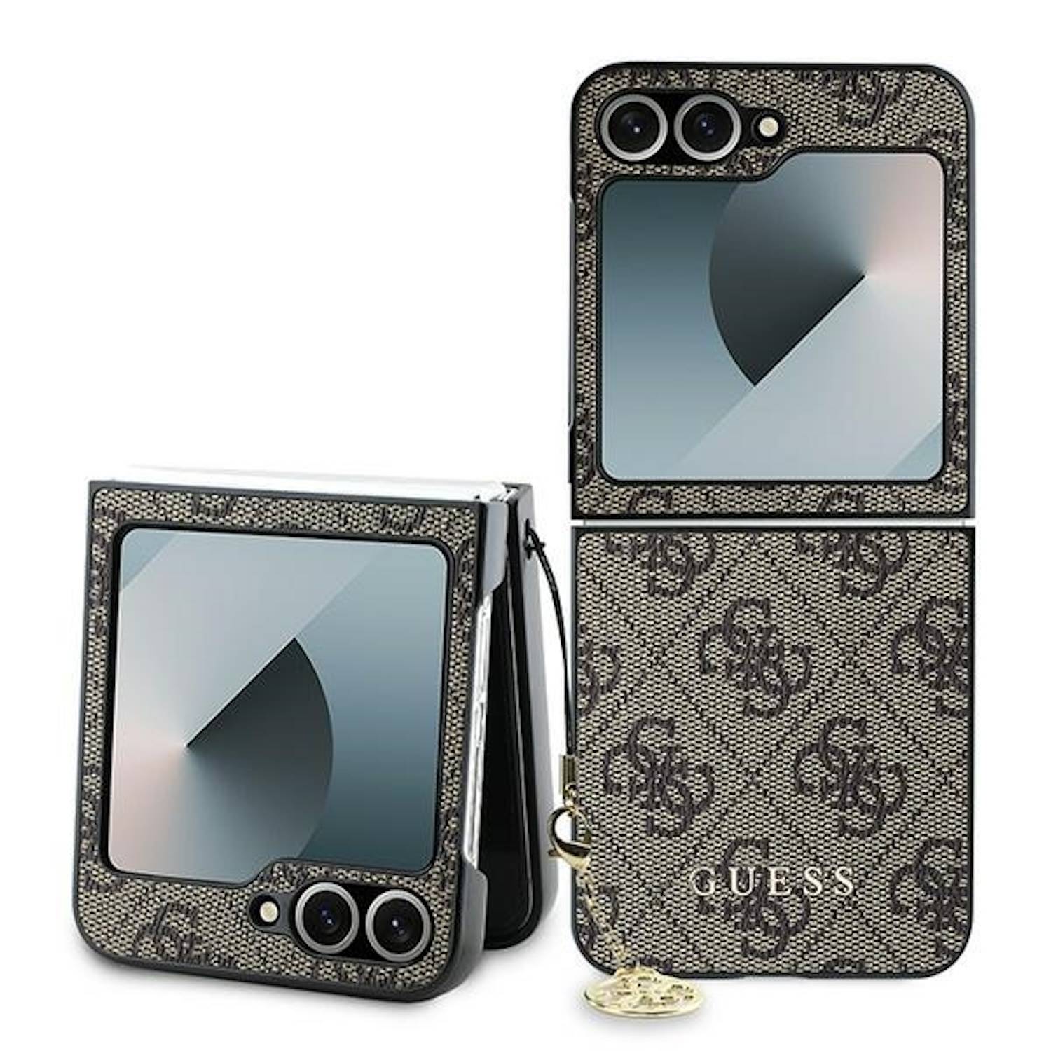 GUESS Samsung Galaxy Z Flip6 Schutz Hülle 4G Charm Design mit Anhänger Braun