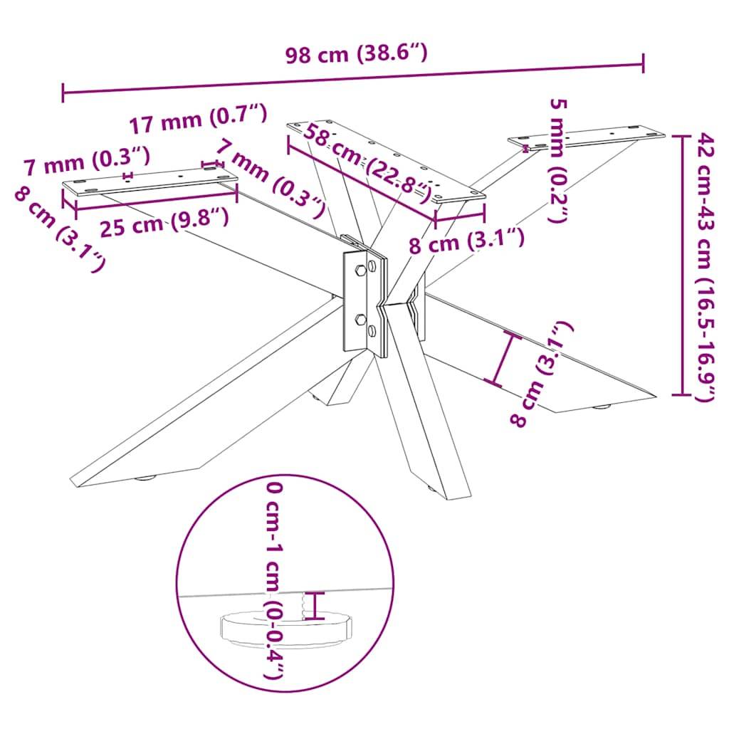 vidaXL Couchtischbein in Spinnenform Weiß 98x58x(42-43) cm Stahl