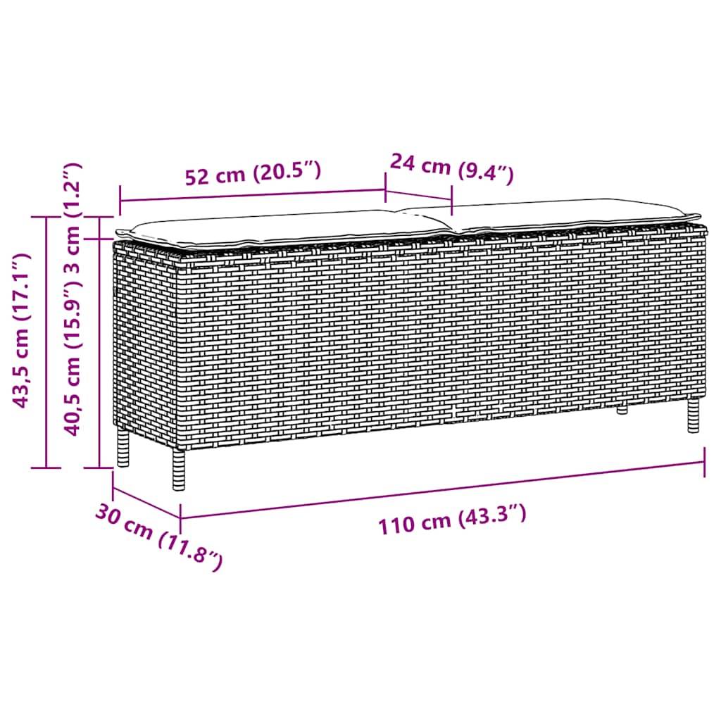 vidaXL Gartenbank mit Kissen Grau 110x30x40,5 cm Poly Rattan