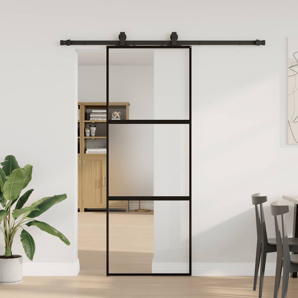 vidaXL Schiebetür mit Beschlag Schwarz 76x205 cm Hartglas