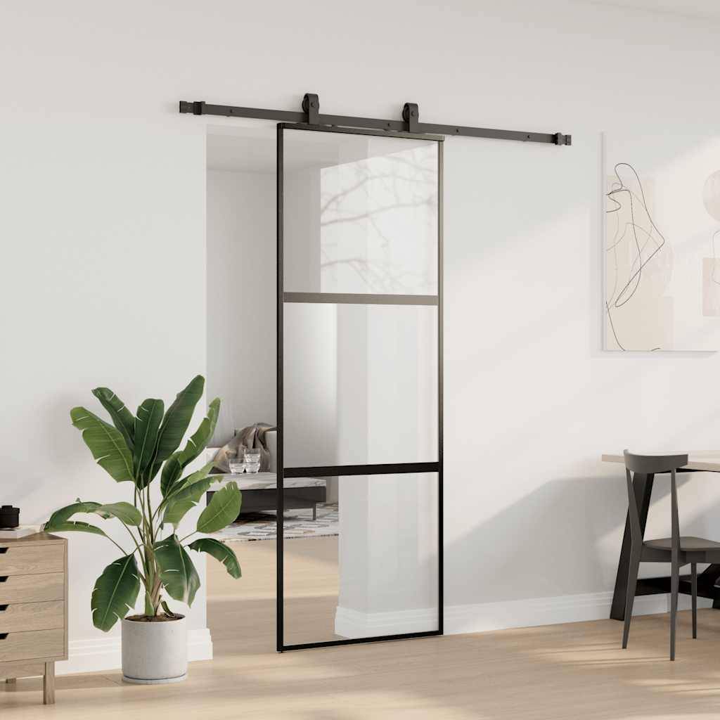 vidaXL Schiebetür mit Beschlag Schwarz 76x205 cm Hartglas