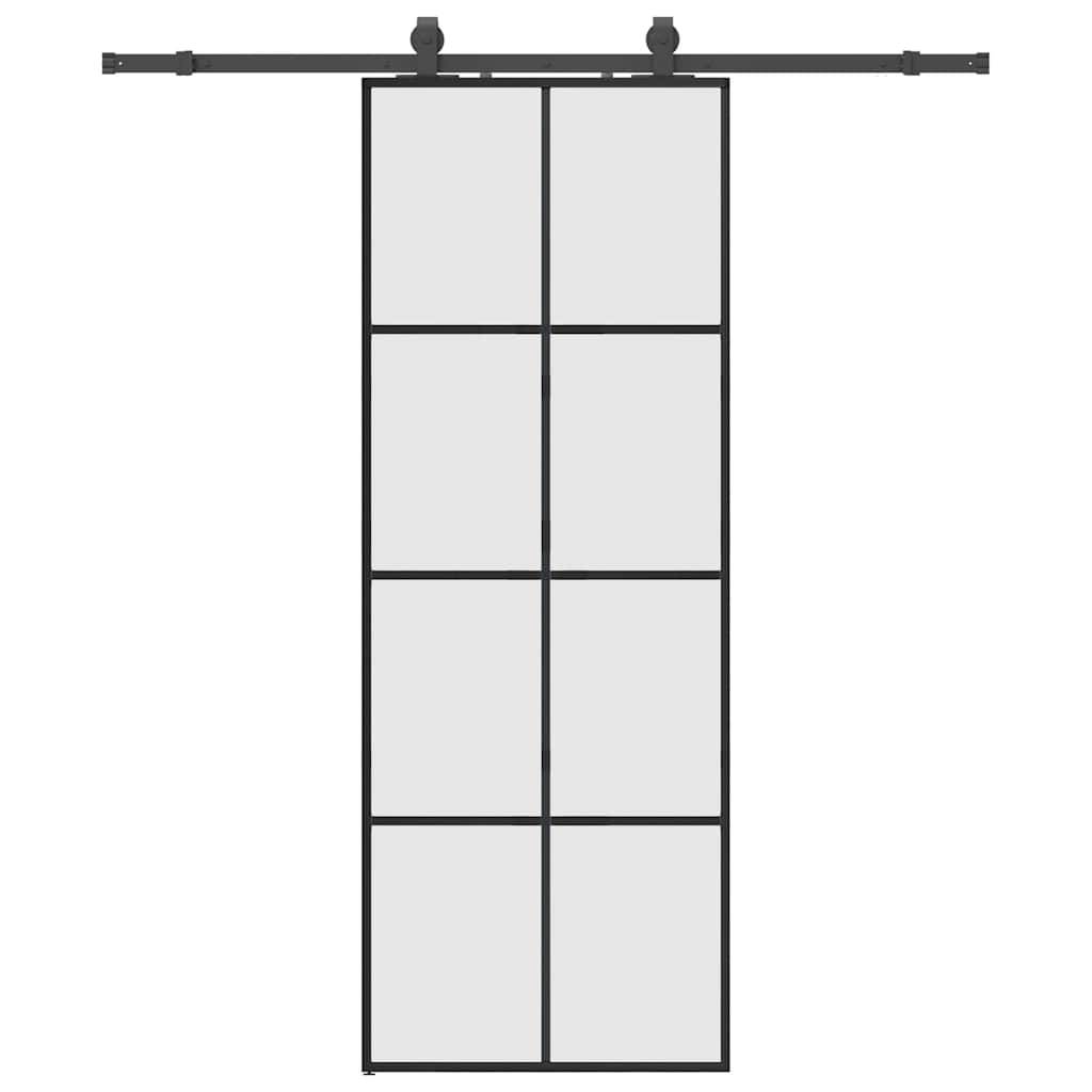 vidaXL Schiebetür mit Beschlag Schwarz 76x205 cm ESG-Glas