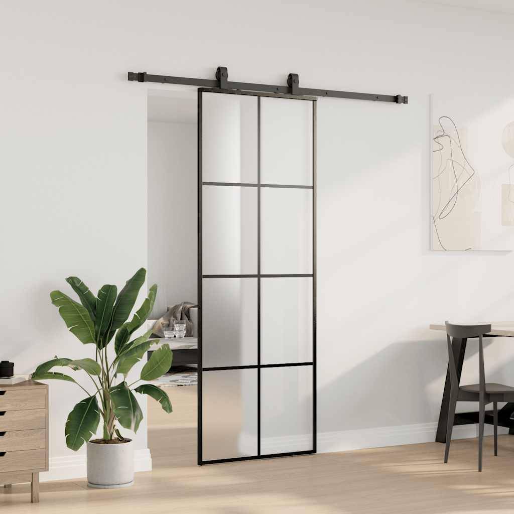 vidaXL Schiebetür mit Beschlag Schwarz 76x205 cm ESG-Glas