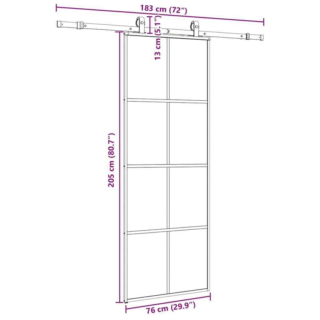vidaXL Schiebetür mit Beschlag Schwarz 76x205 cm ESG-Glas