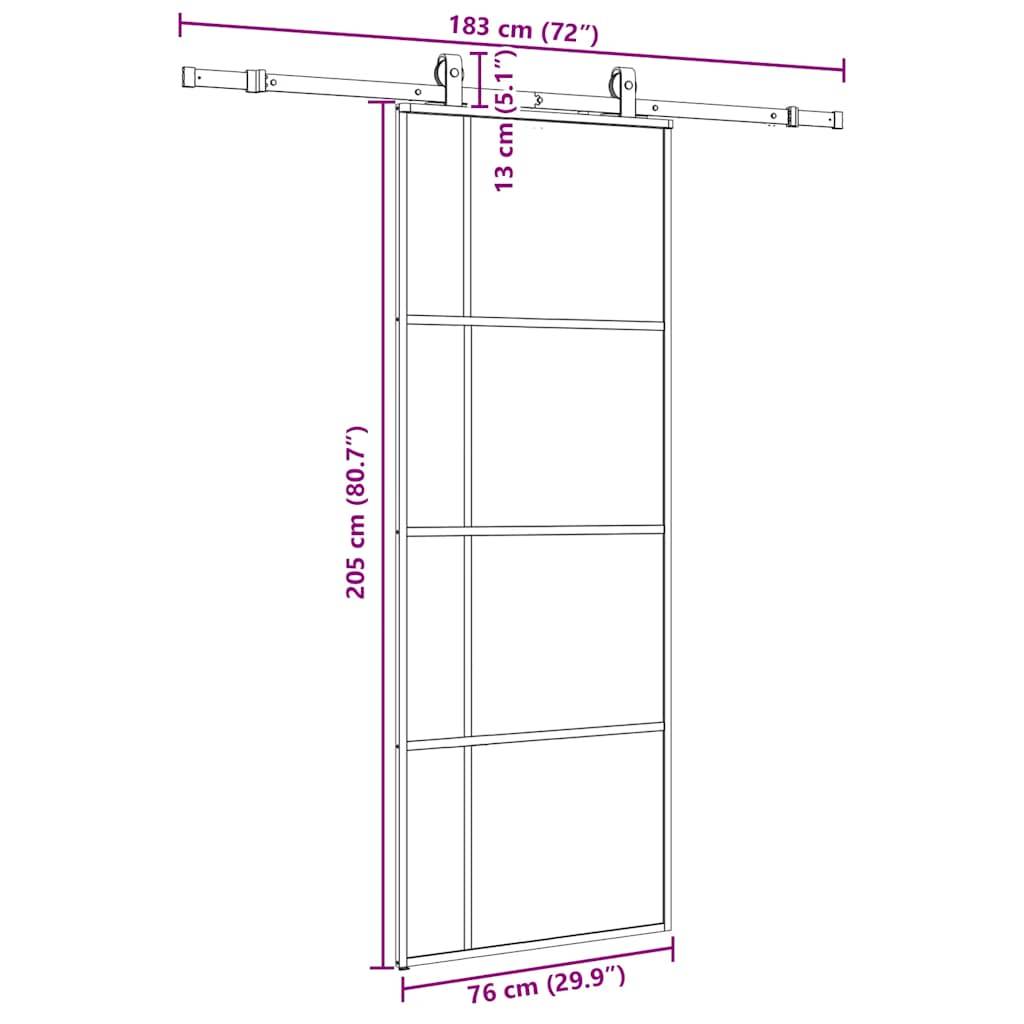 vidaXL Schiebetür mit Beschlag Schwarz 76x205 cm ESG-Glas