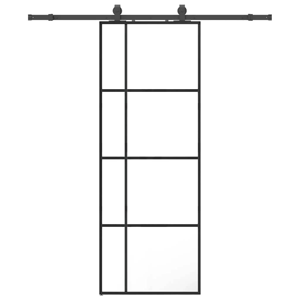vidaXL Schiebetür mit Beschlag Schwarz 76x205 cm ESG-Glas