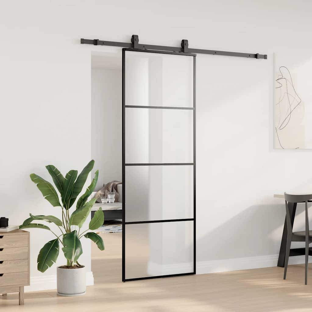 vidaXL Schiebetür mit Beschlag Schwarz 76x205 cm ESG-Glas