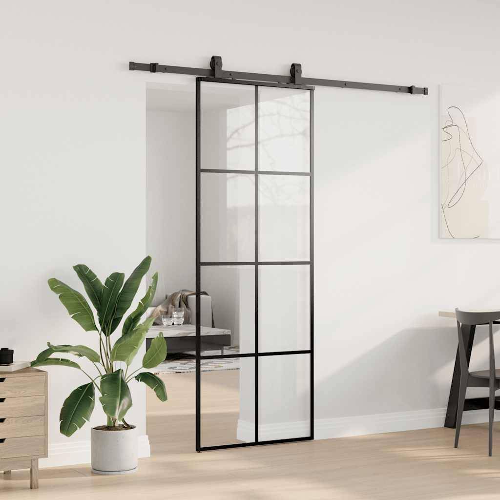 vidaXL Schiebetür mit Beschlag Schwarz 76x205 cm ESG-Glas
