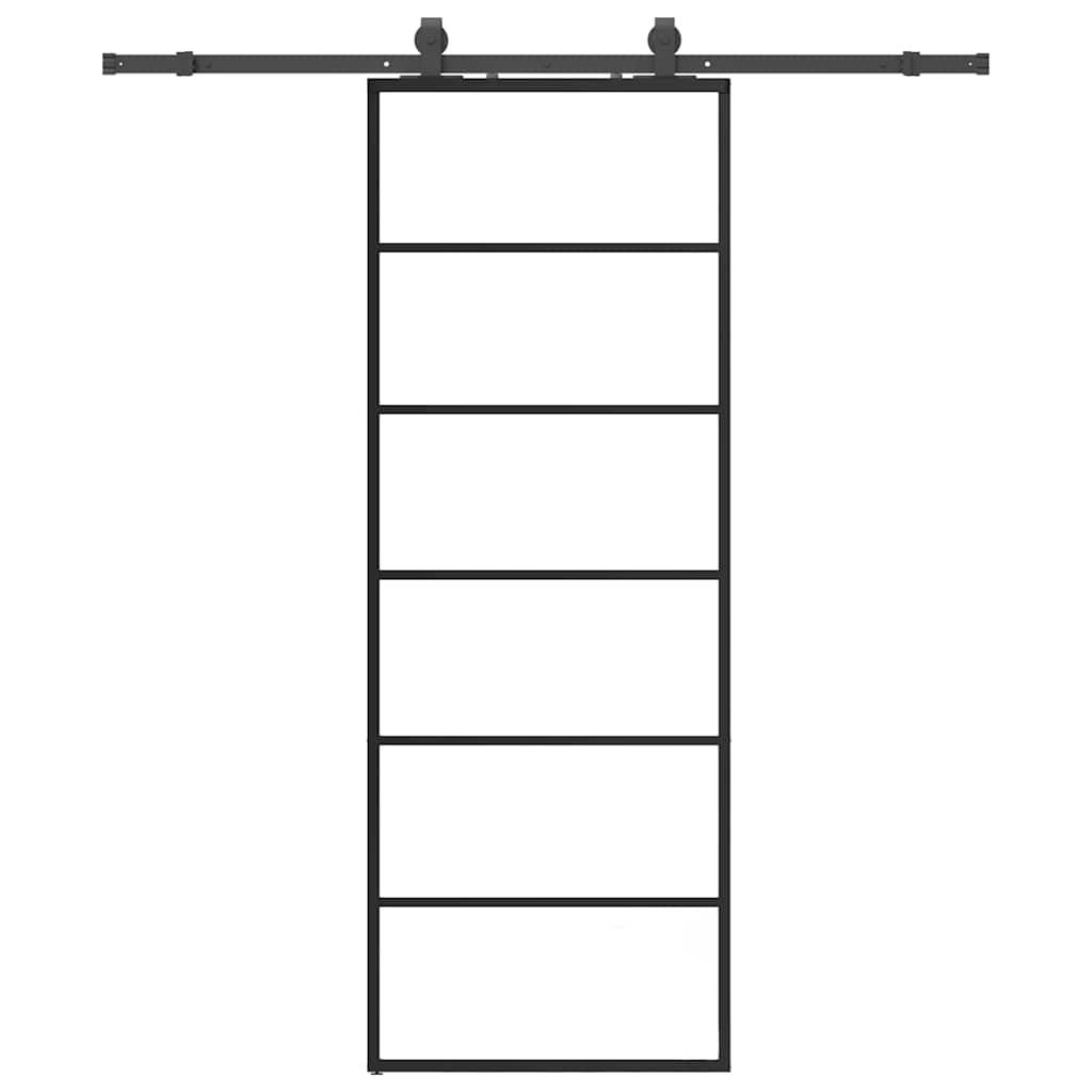 vidaXL Schiebetür mit Beschlag Schwarz 76x205 cm ESG-Glas