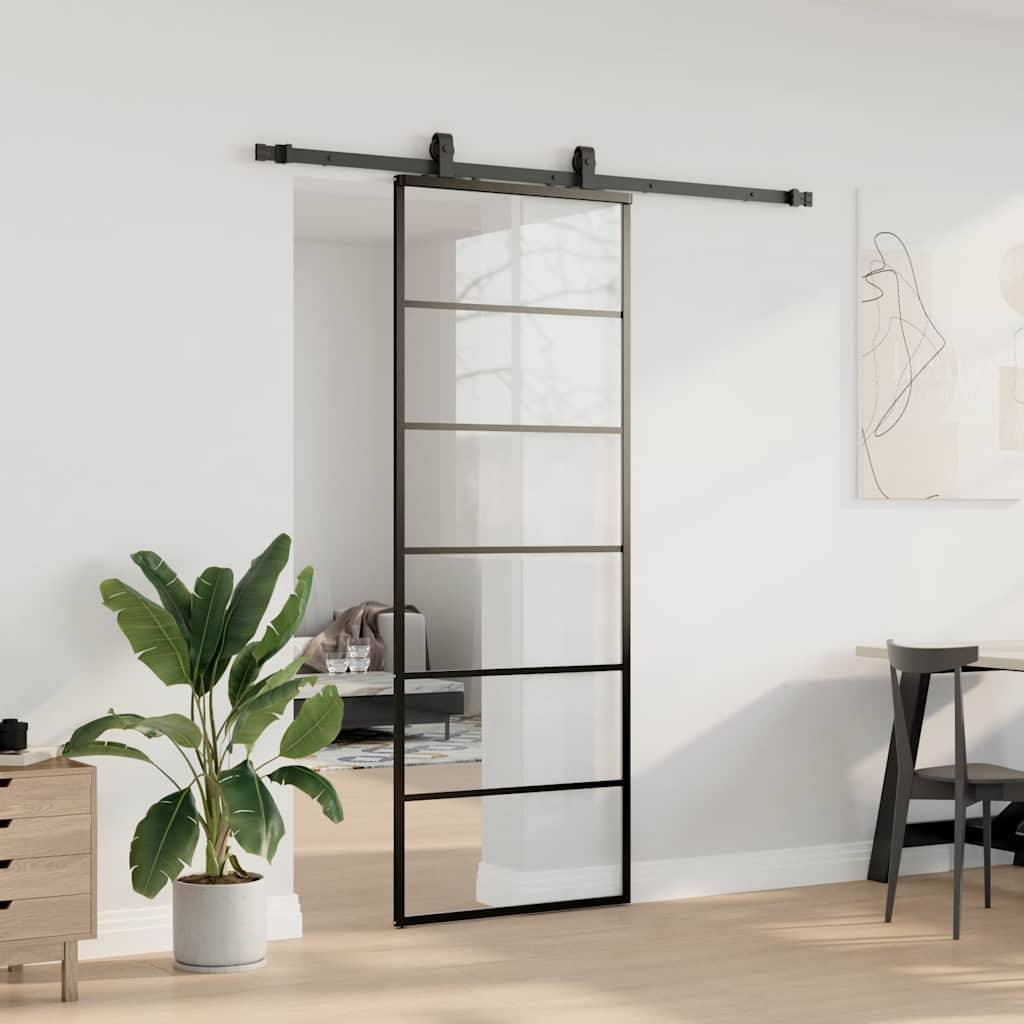vidaXL Schiebetür mit Beschlag Schwarz 76x205 cm ESG-Glas