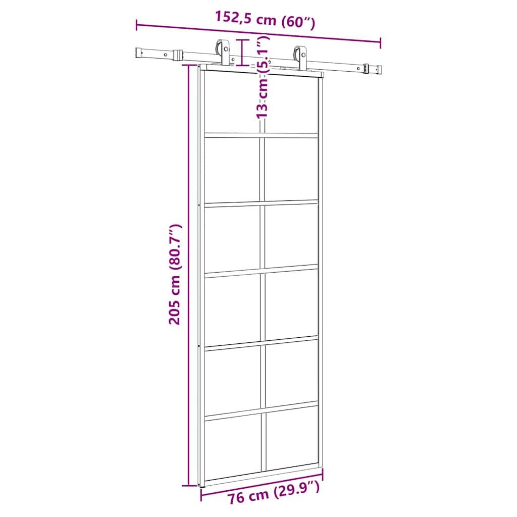 vidaXL Schiebetür mit Beschlag Schwarz 76x205 cm ESG-Glas