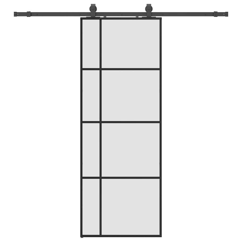 vidaXL Schiebetür mit Beschlag Schwarz 76x205 cm ESG-Glas