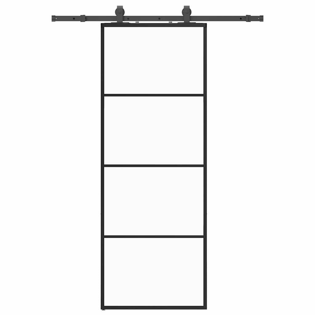 vidaXL Schiebetür mit Beschlag Schwarz 76x205 cm ESG-Glas