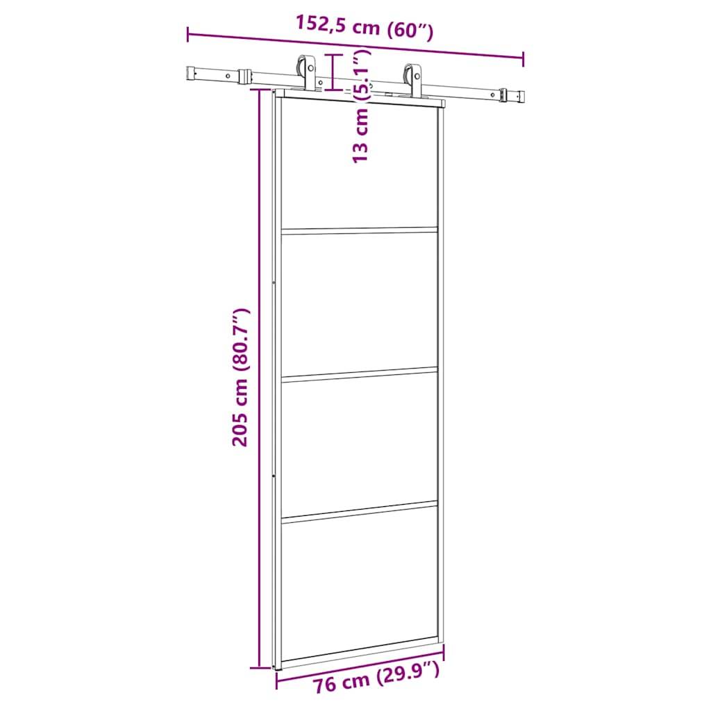 vidaXL Schiebetür mit Beschlag Schwarz 76x205 cm ESG-Glas