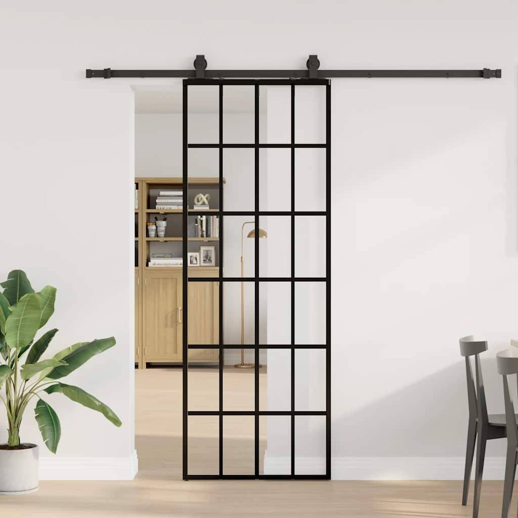 vidaXL Schiebetür mit Beschlag Schwarz 76x205 cm ESG-Glas
