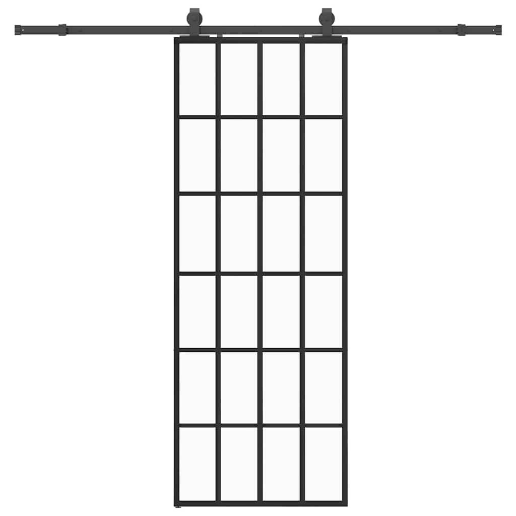 vidaXL Schiebetür mit Beschlag Schwarz 76x205 cm ESG-Glas