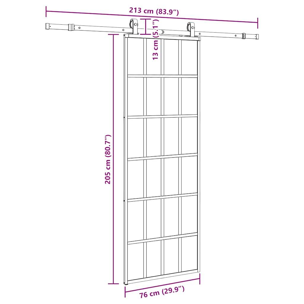 vidaXL Schiebetür mit Beschlag Schwarz 76x205 cm ESG-Glas