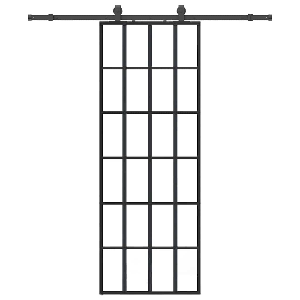 vidaXL Schiebetür mit Beschlag Schwarz 76x205 cm ESG-Glas