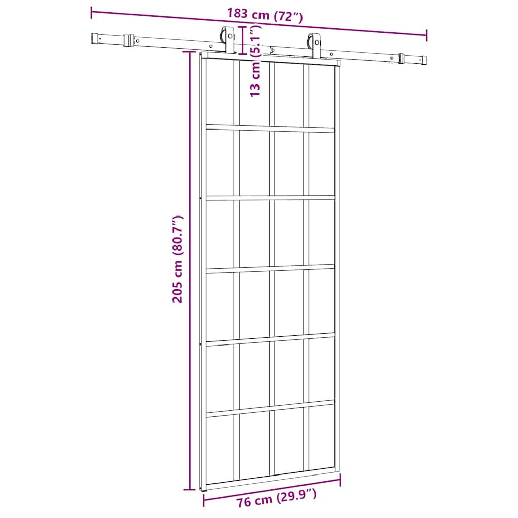 vidaXL Schiebetür mit Beschlag Schwarz 76x205 cm ESG-Glas