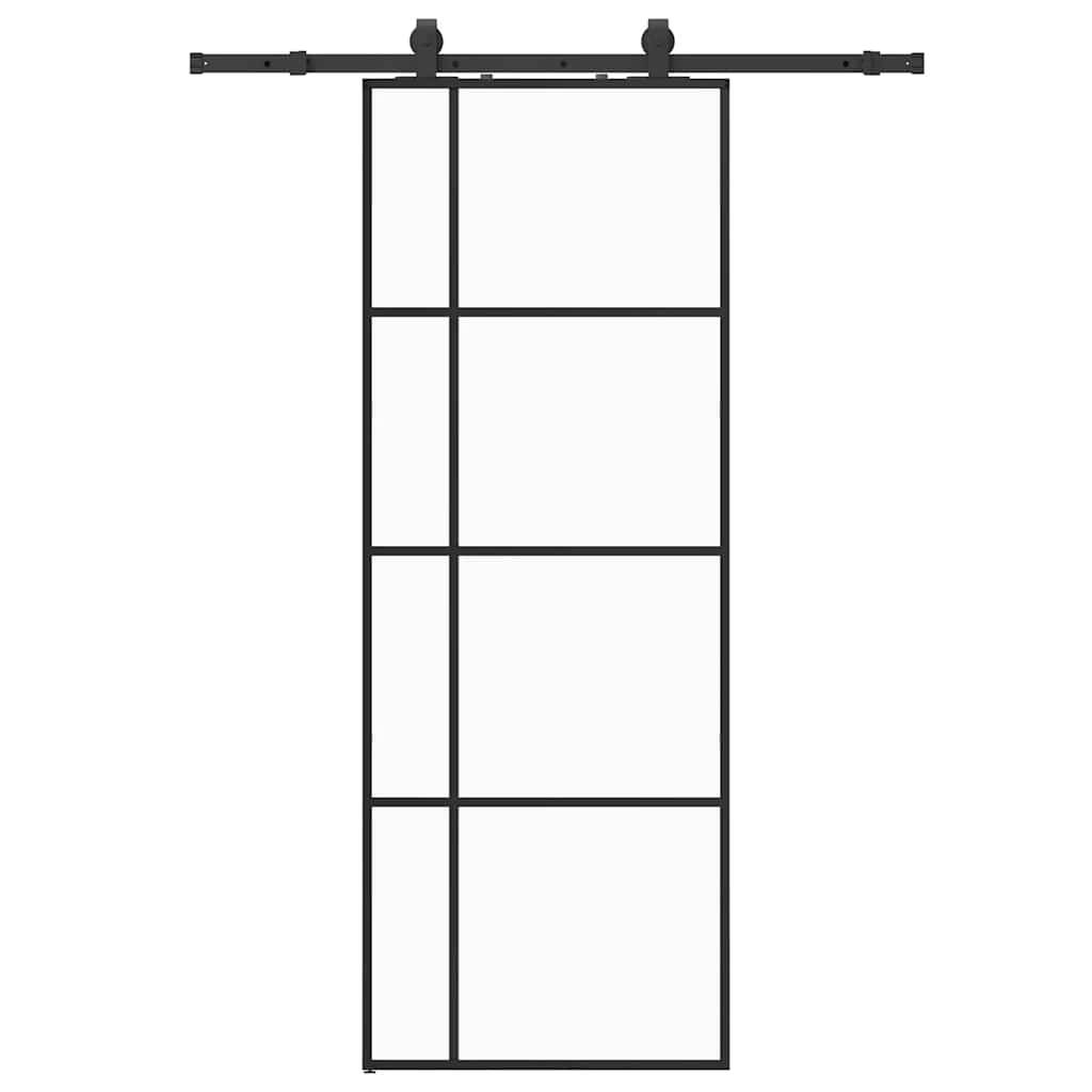 vidaXL Schiebetür mit Beschlag Schwarz 76x205 cm ESG-Glas